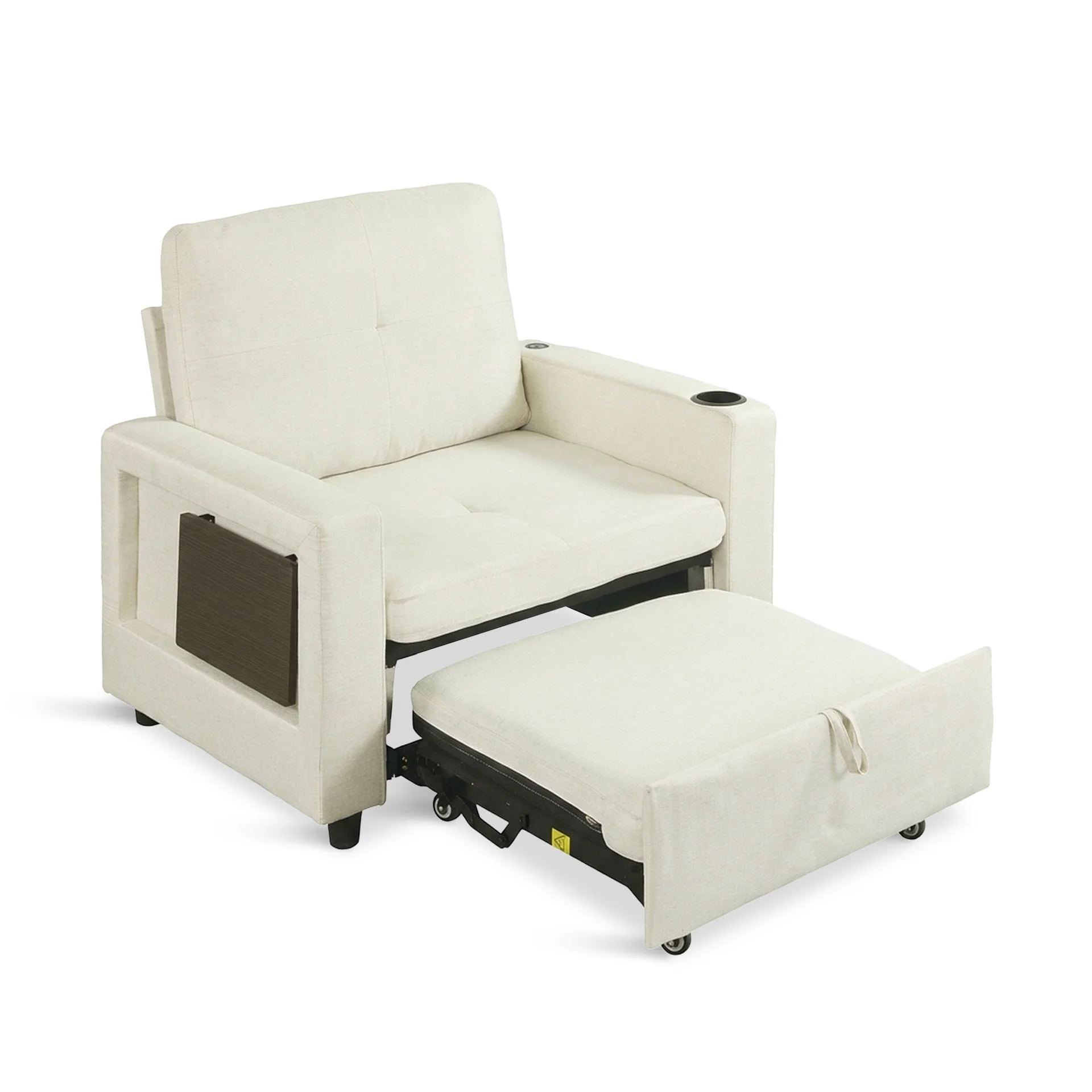 Mist 1 Seater Sofa Bed With Cup Holder And Side Tray - Cream - Image 12
