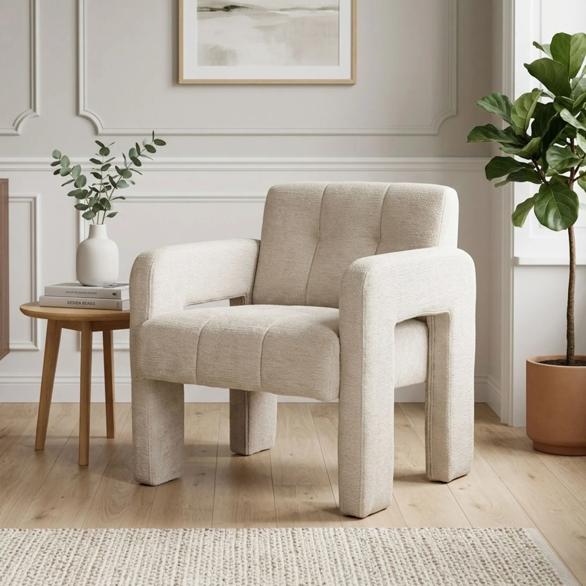 Mocha Chenille Armchair - Light Khaki