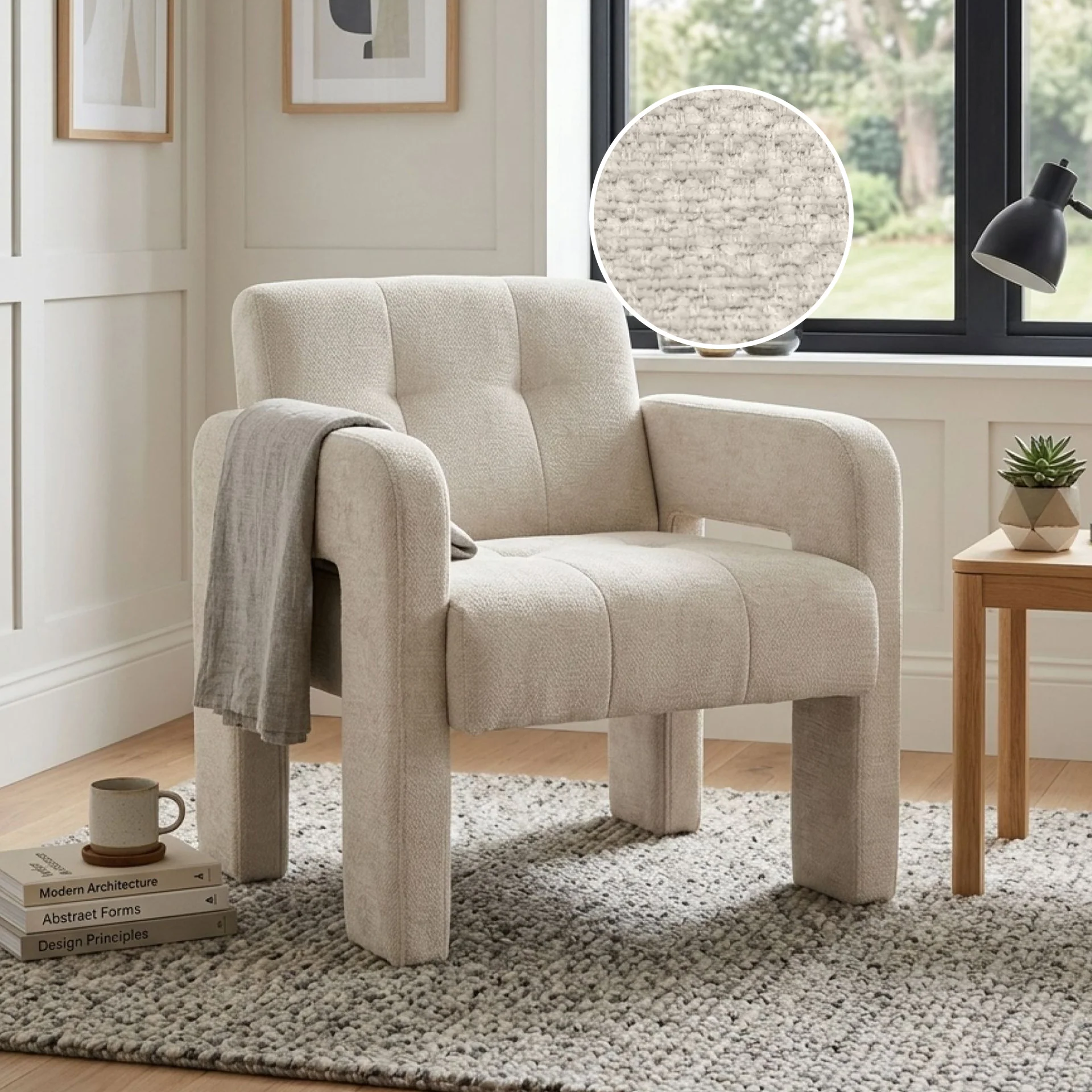 Mocha Chenille Armchair - Light Khaki - Image 2