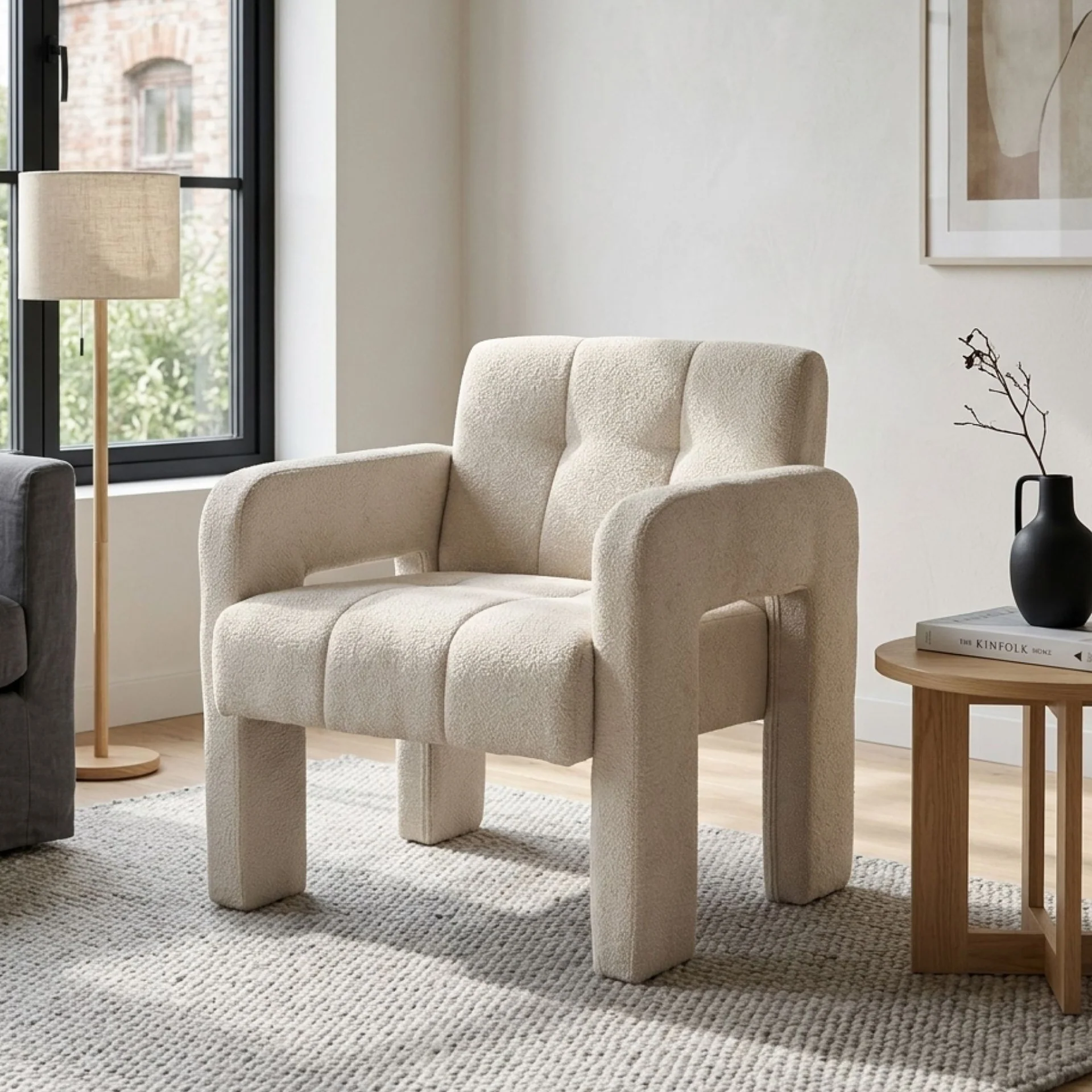 Mocha Chenille Armchair - Light Khaki - Image 3