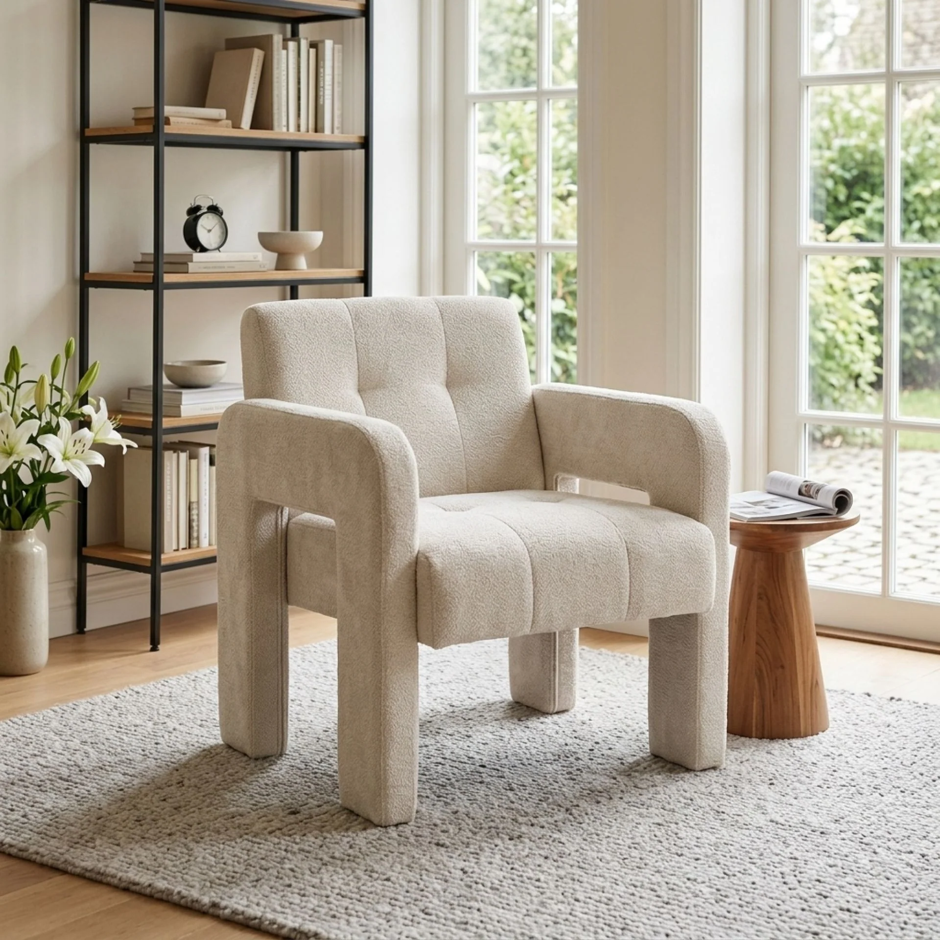 Mocha Chenille Armchair - Light Khaki - Image 4