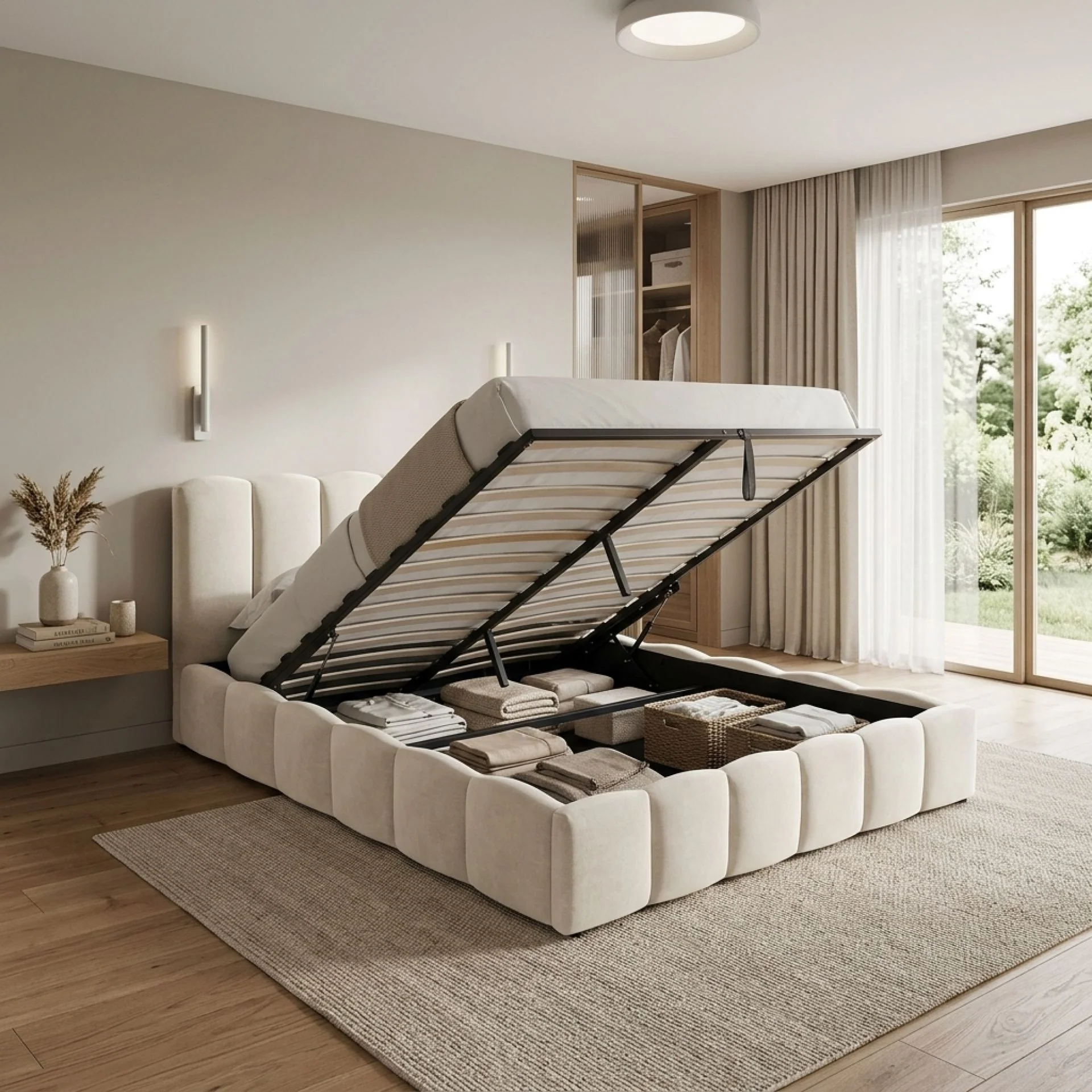 Modu Queen Gas Lift Bed Frame - Beige - Image 6