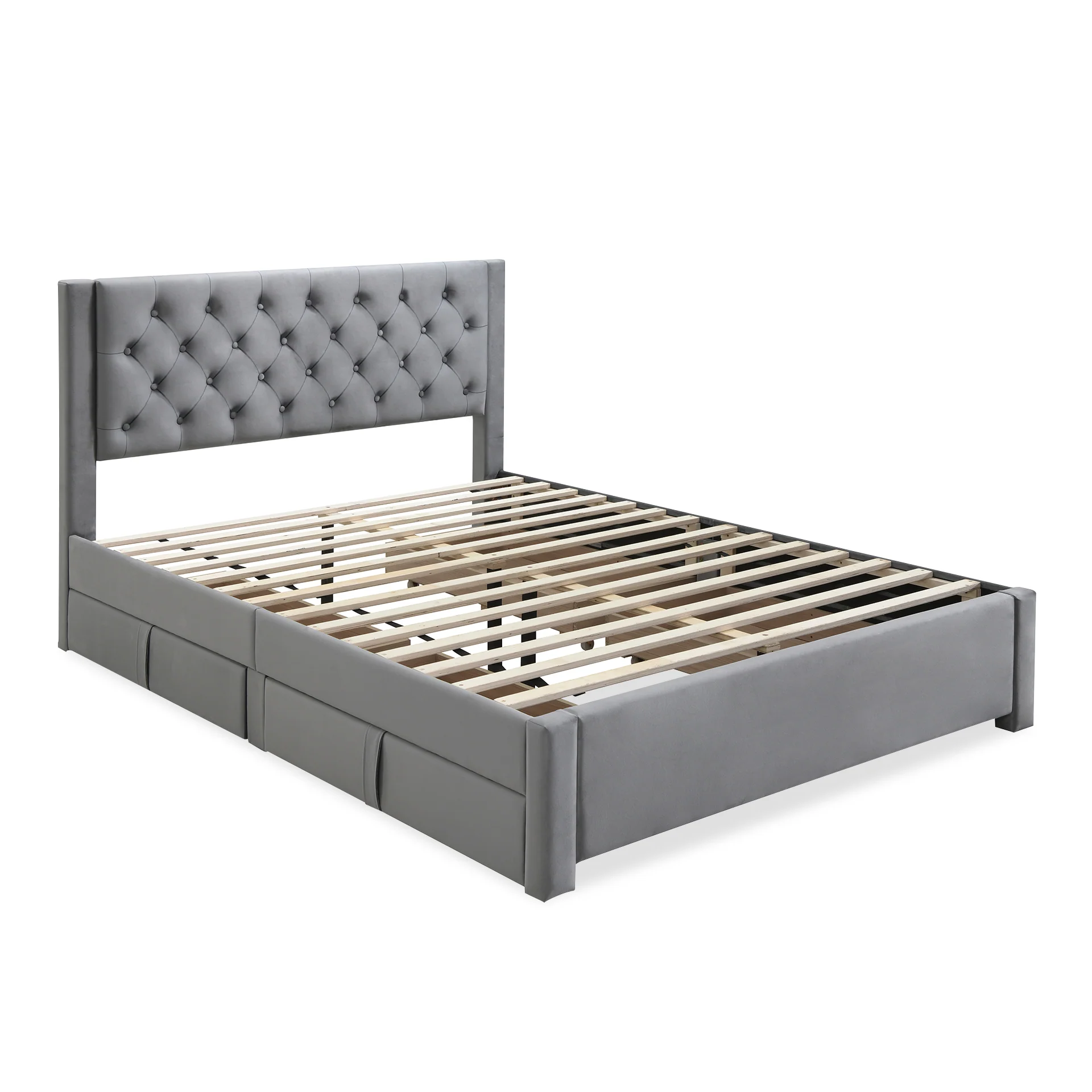 Montana Velvet Queen Bed Frame with 4 Drawers - Grey - Image 6