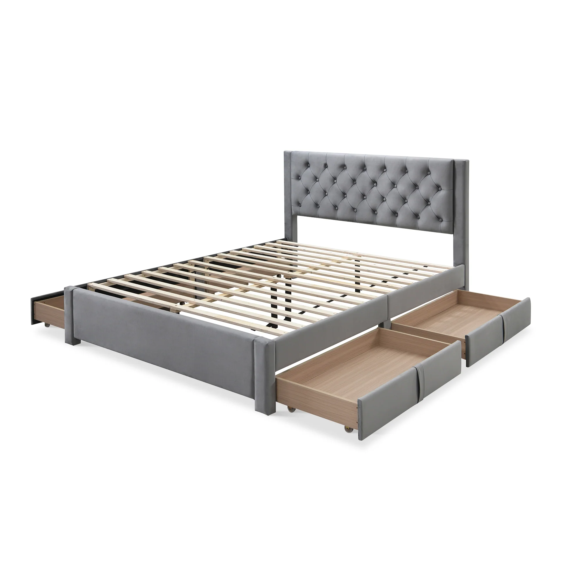 Montana Velvet Queen Bed Frame with 4 Drawers - Grey - Image 8