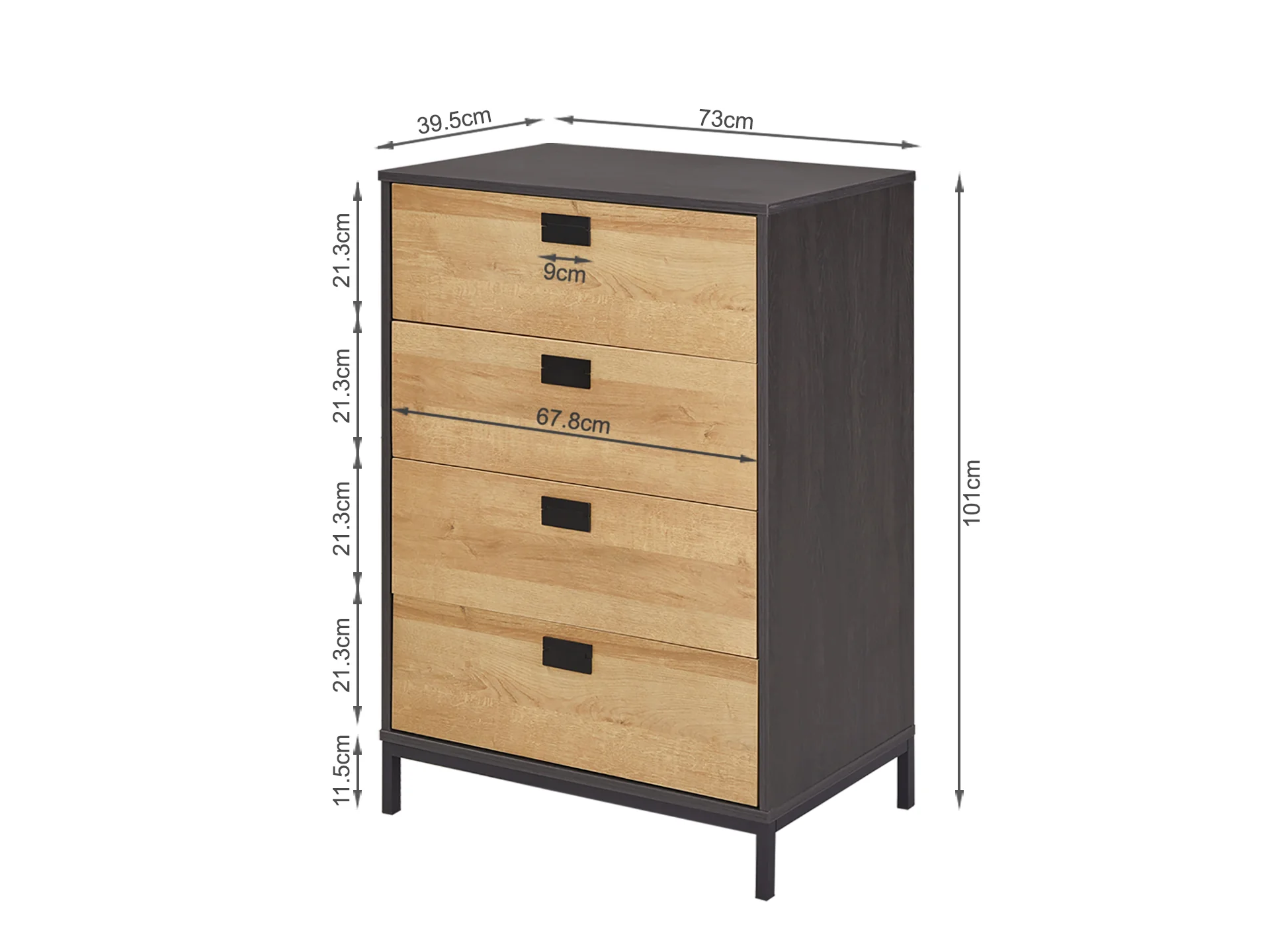 MORRIS Wooden Tallboy 4 Drawers - OAK - Image 8