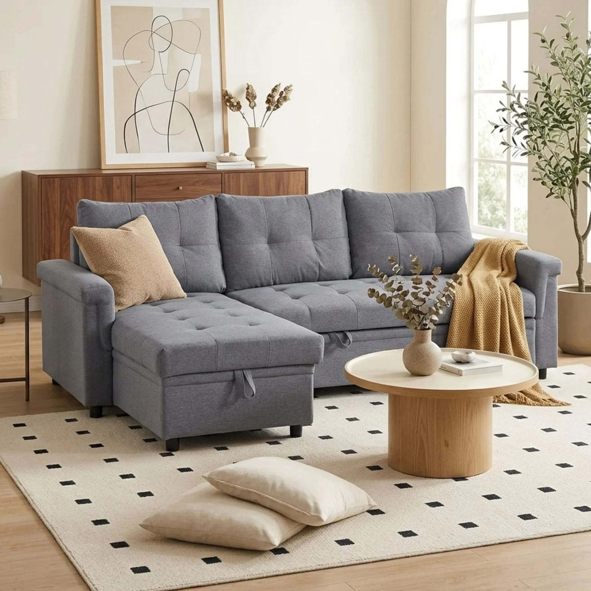 Murphy 3 Seater Sofa Bed with Storage - Dark Grey - Image 4