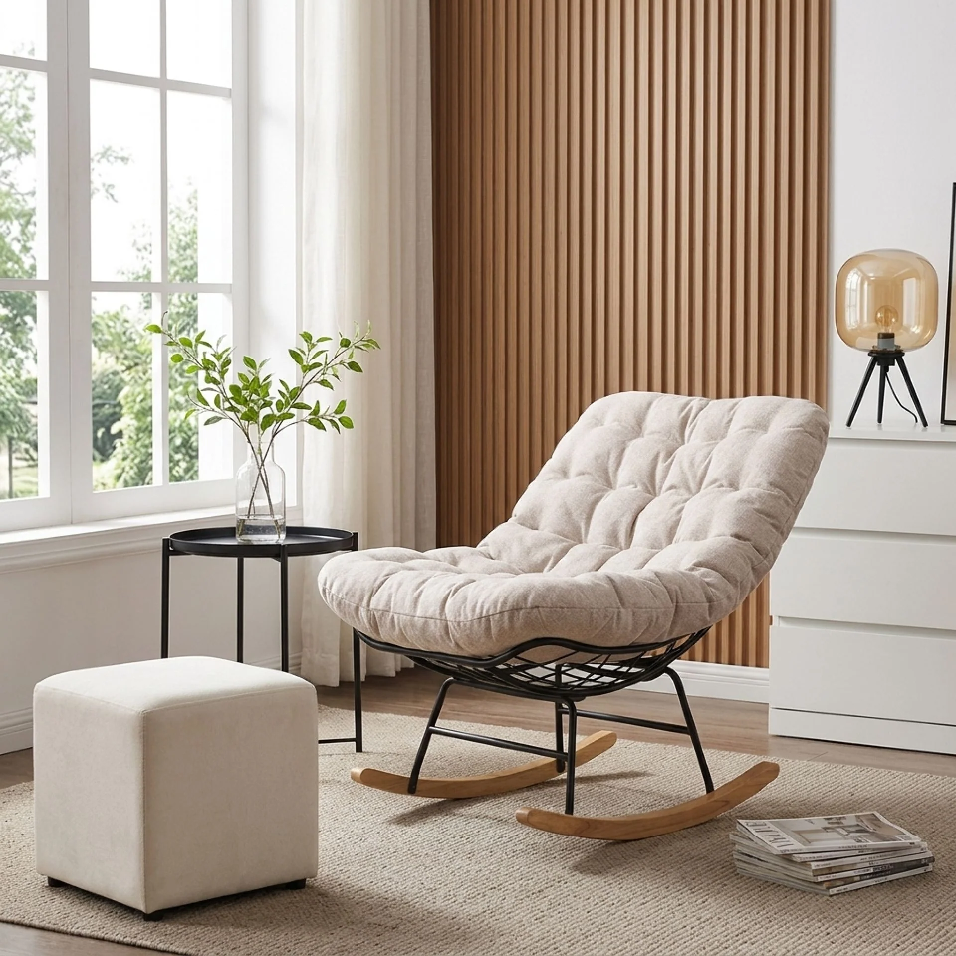 Naro Linen Rocking Armchair - Brown - Image 5