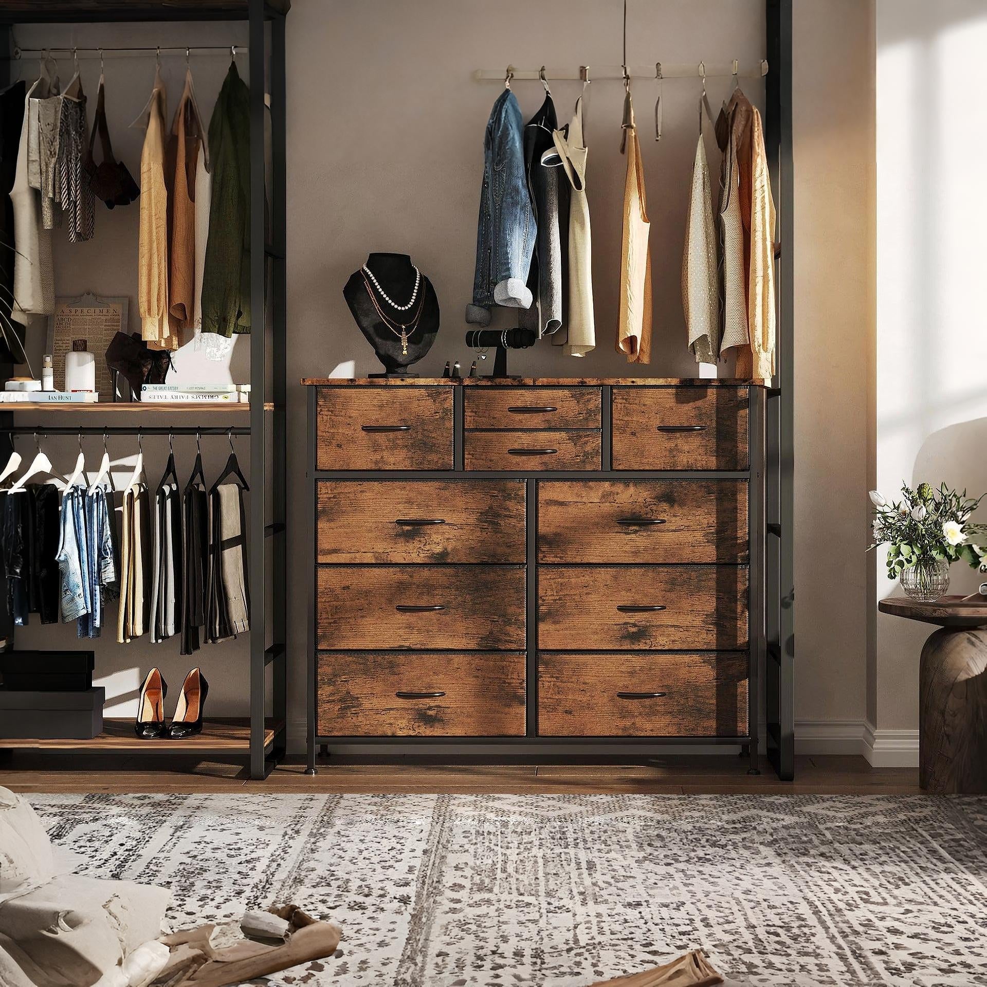 Natalia 10 Drawers Lowboy Chest Dresser - Rustic Brown - Image 2