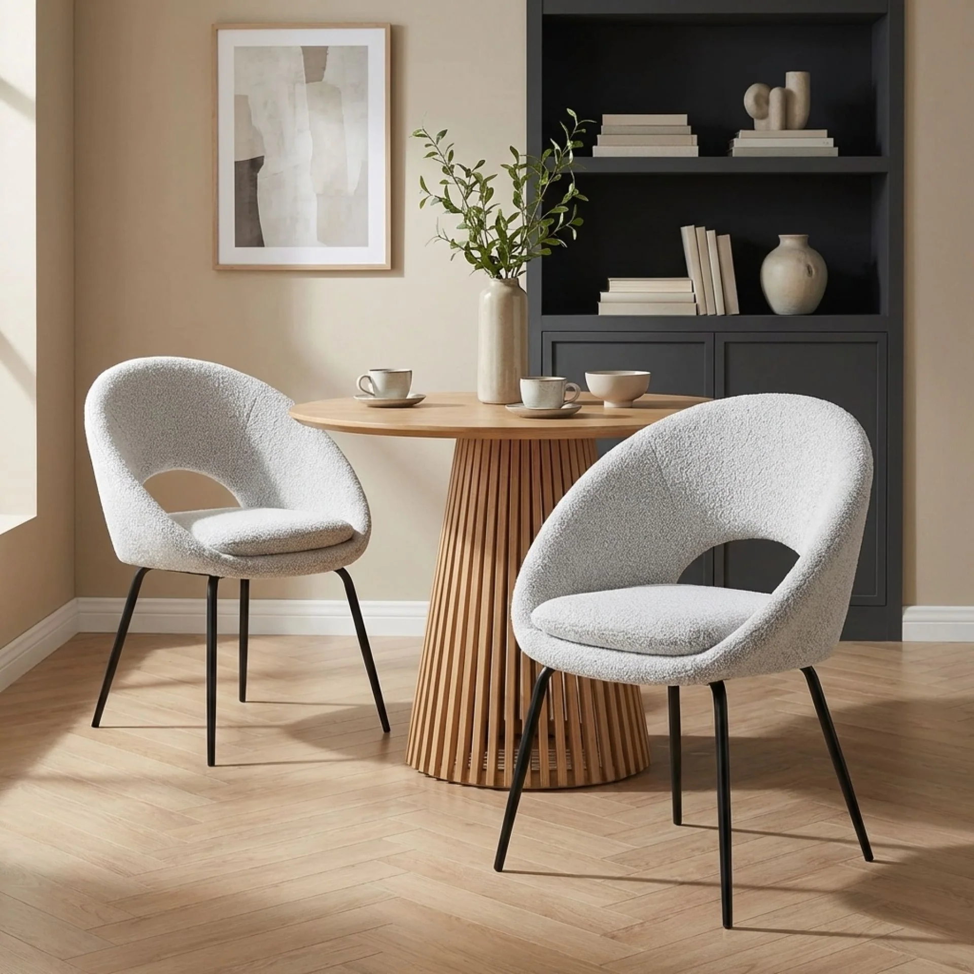 Nimue Fabric Dining Chair - Set of 2 - Greyish White