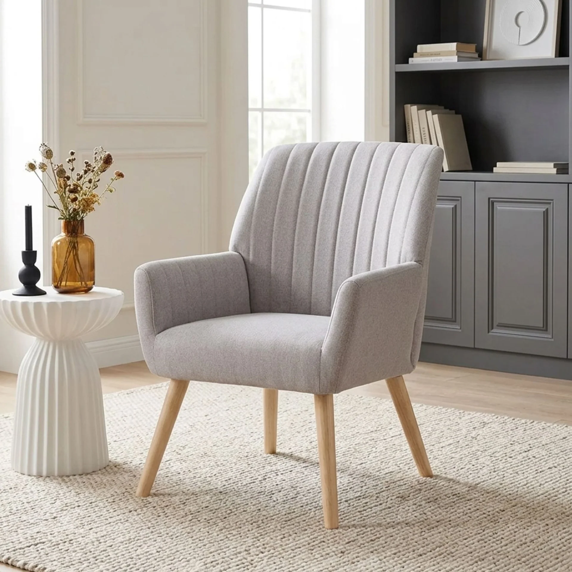 Niva Linen Armchair - Light Grey - Image 3