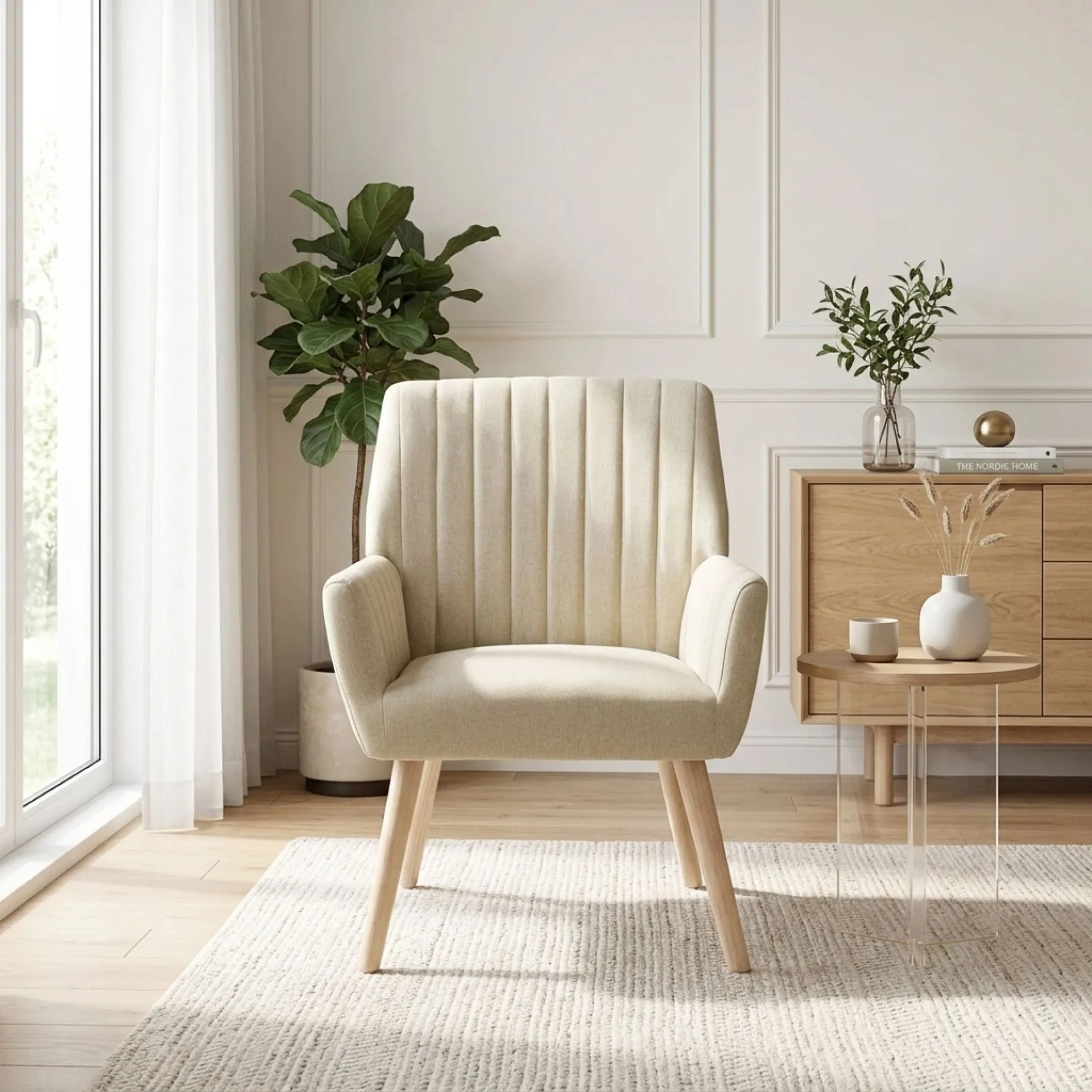 Niva Linen Armchair - Linen Beige - Image 5