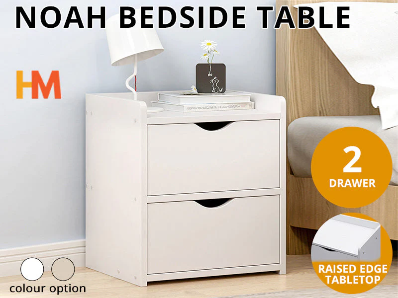 NOAH Bedside Table Nightstand - WHITE - Image 7