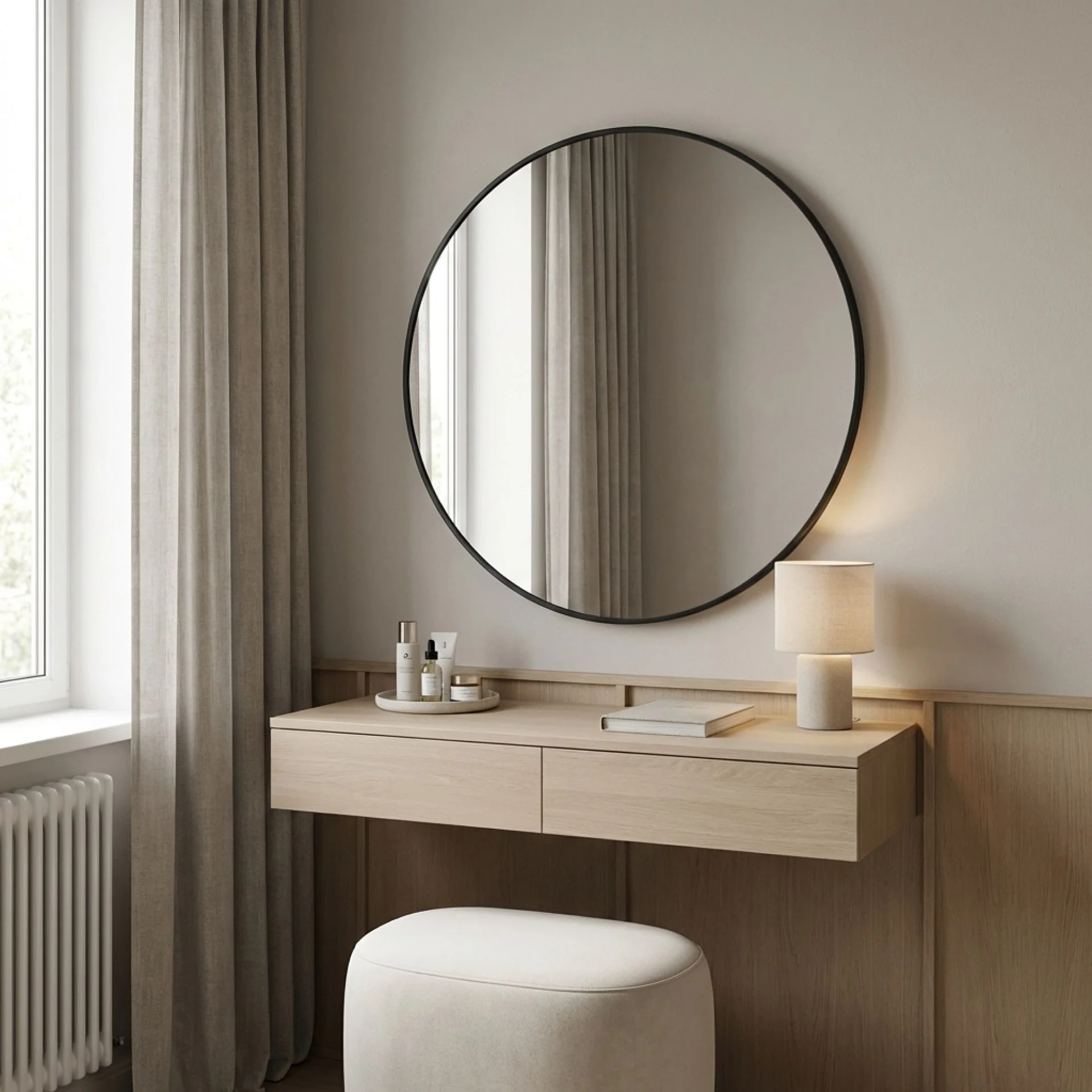 Noir Round Wooden Wall Mirror 90cm - Black - Image 2