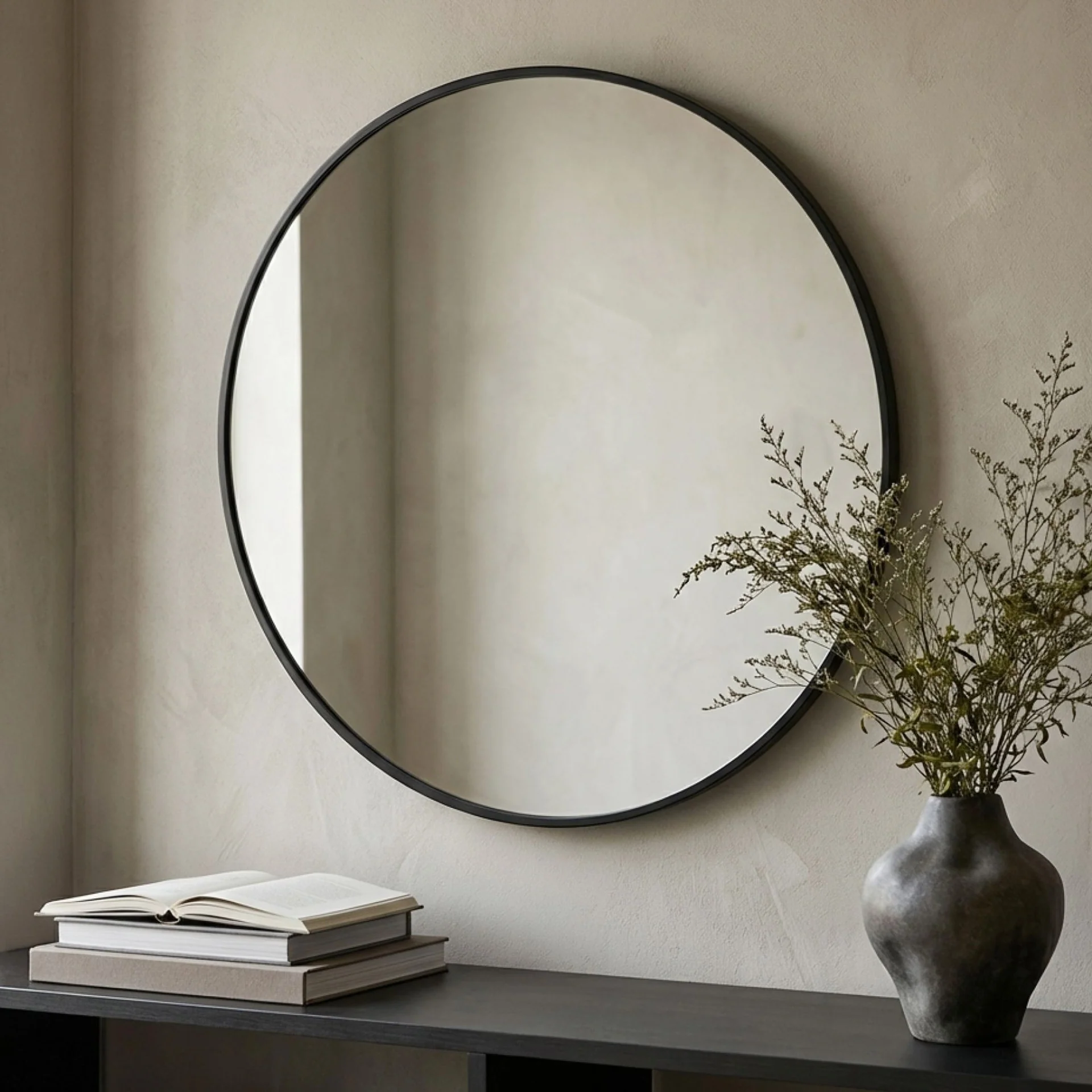 Noir Round Wooden Wall Mirror 60cm - Black