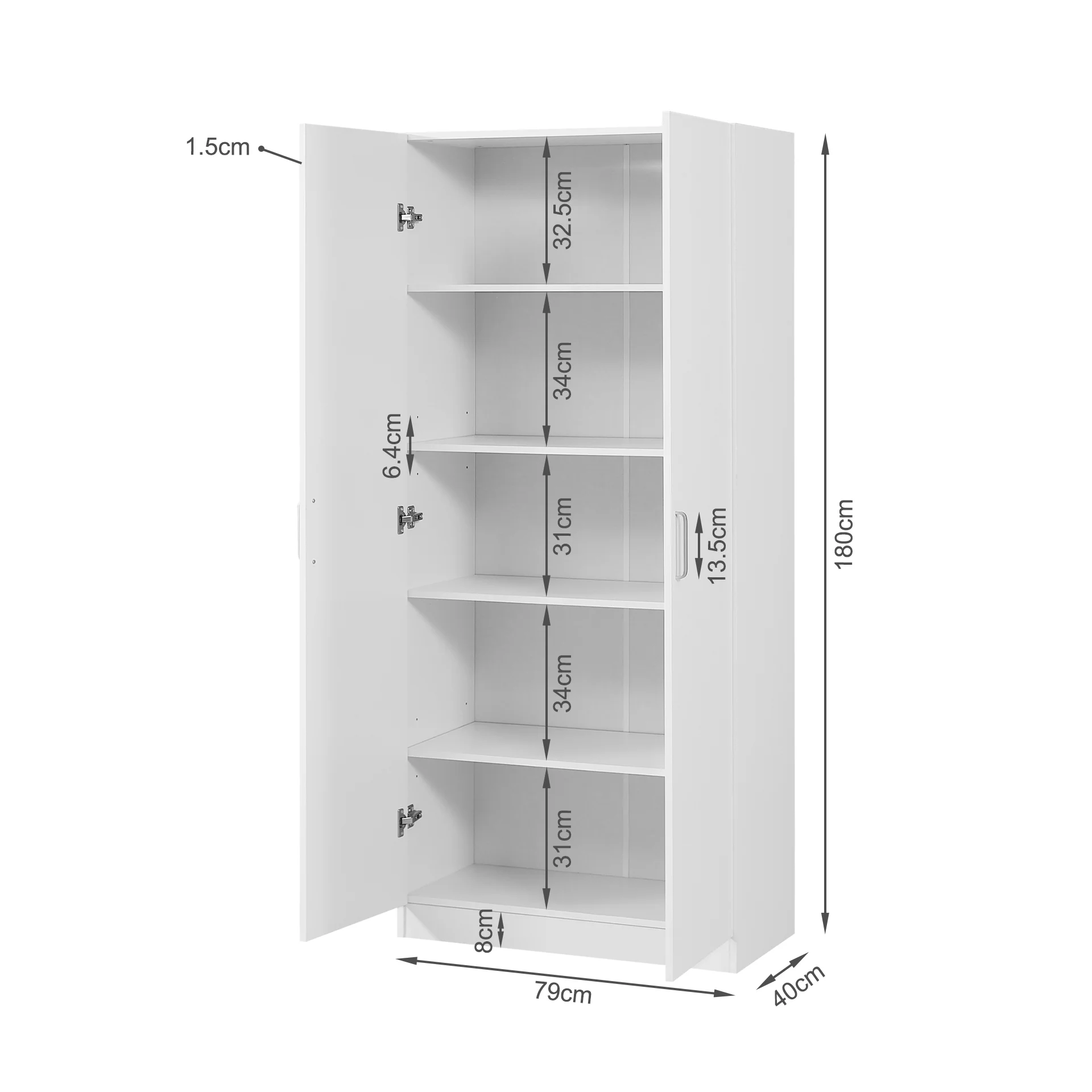 Nordic 2 Door Cupboard 80cm - White - Image 15