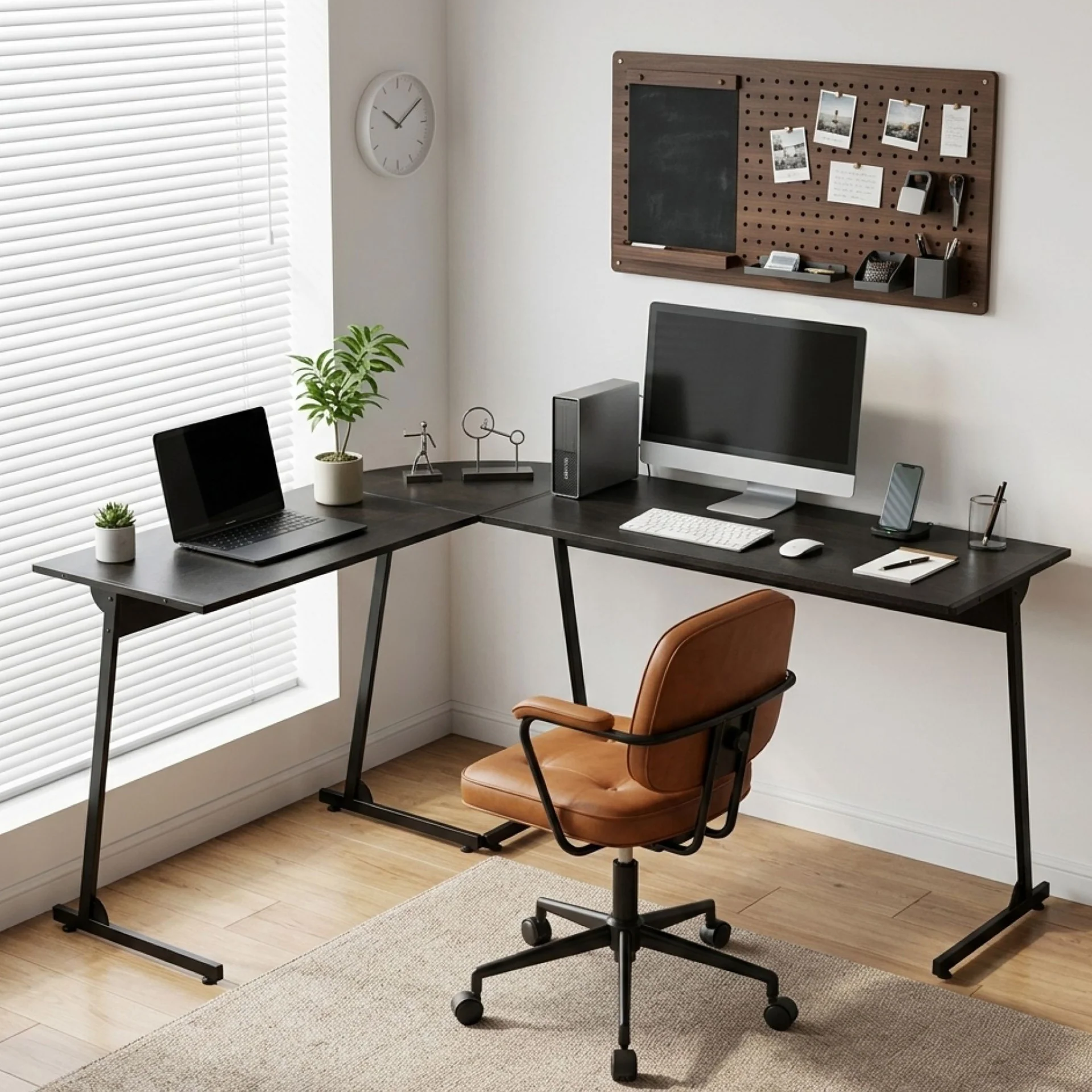 Nordix L-Shaped Computer Corner Desk - Black