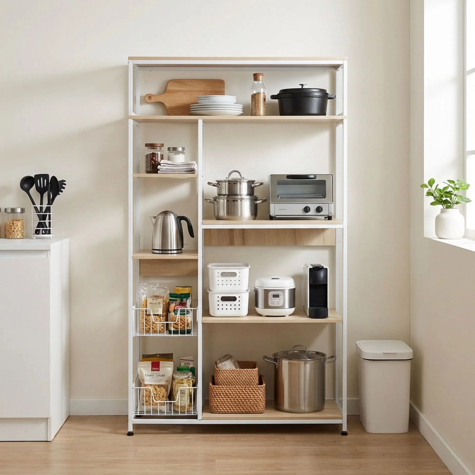 Nyos Kitchen Storage Shelf Microwave Stand with Baskets - Image 4