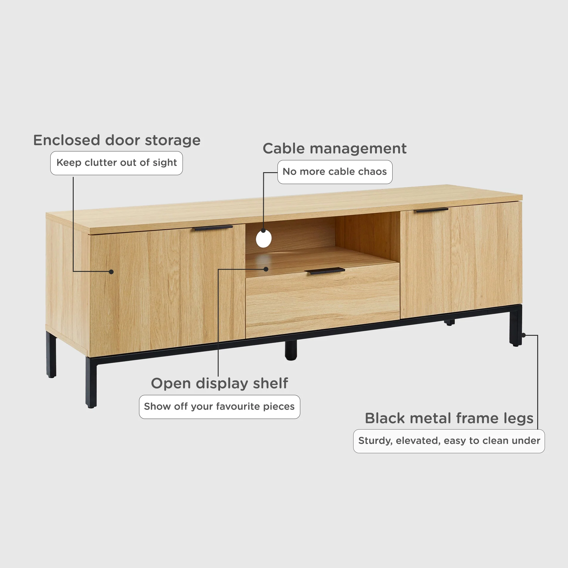 Ocala 1.5m Entertainment Unit - Oak - Image 3