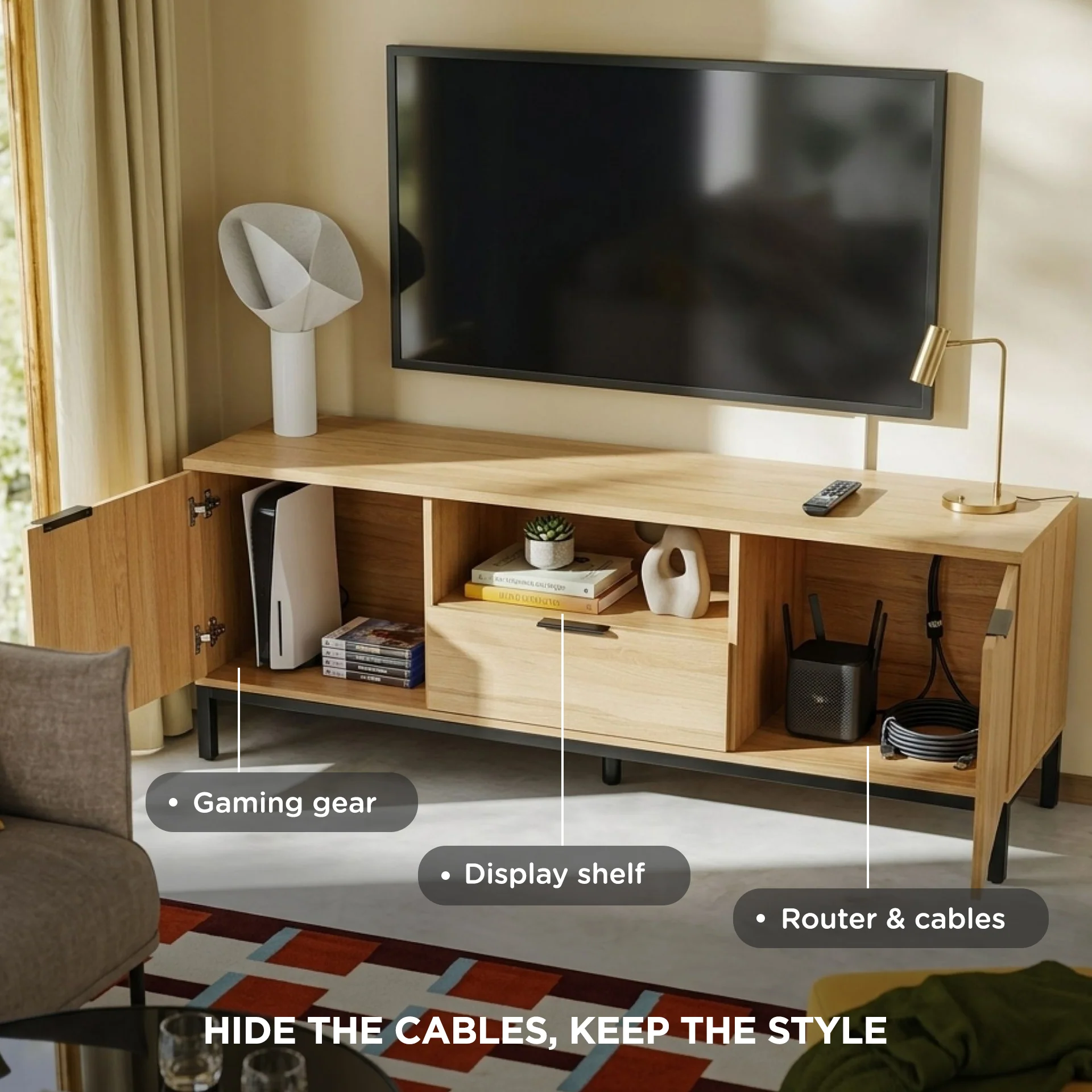 Ocala 1.5m Entertainment Unit - Oak - Image 4
