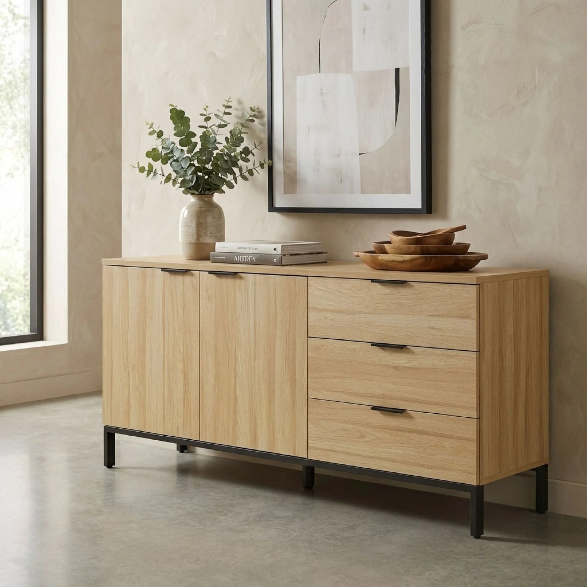 Ocala Sideboard Buffet Table with Drawer - Oak