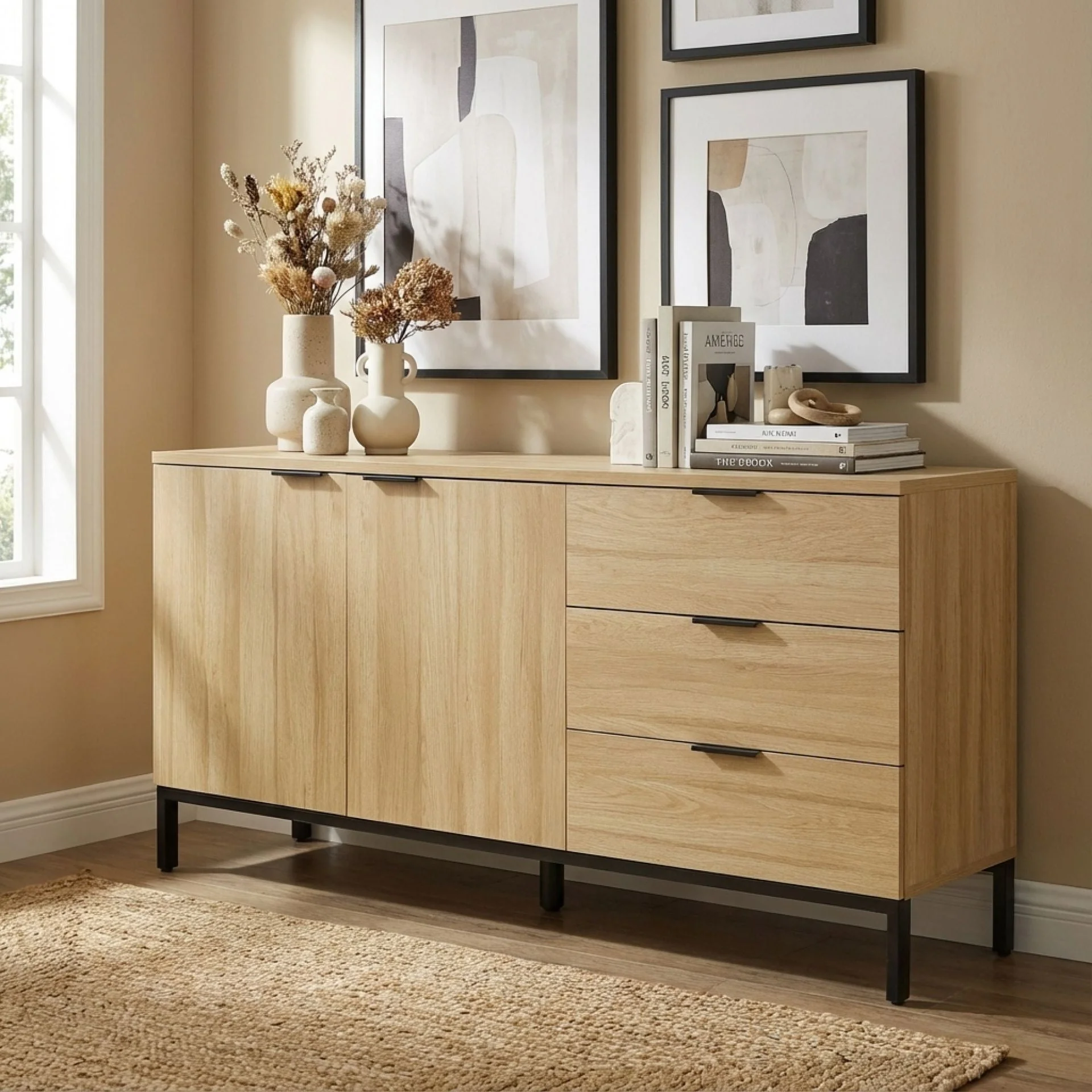 Ocala Sideboard Buffet Table with Drawer - Oak - Image 4