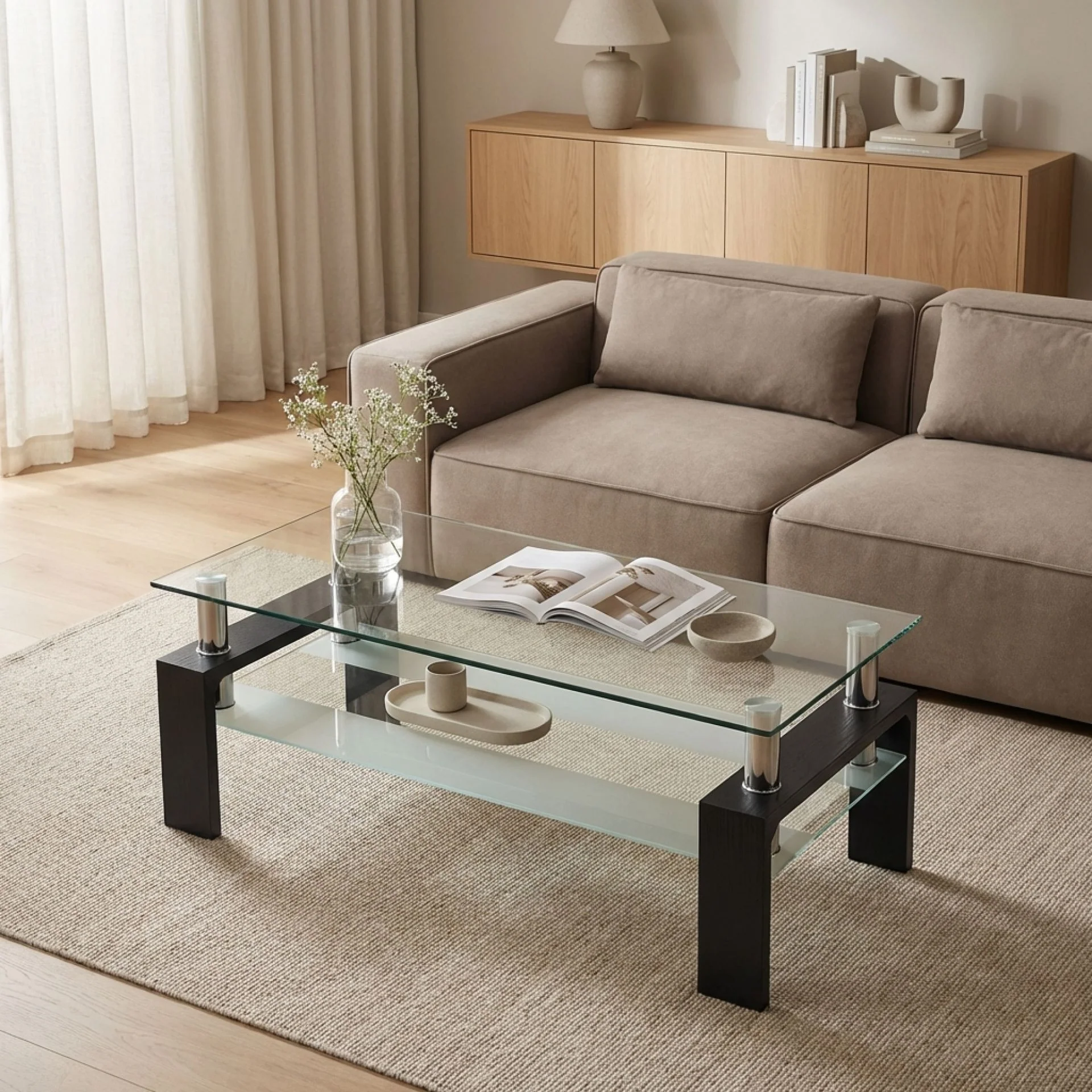 Ollie Tempered Glass Rectangle Coffee Table 110 x 60cm - Black - Image 2