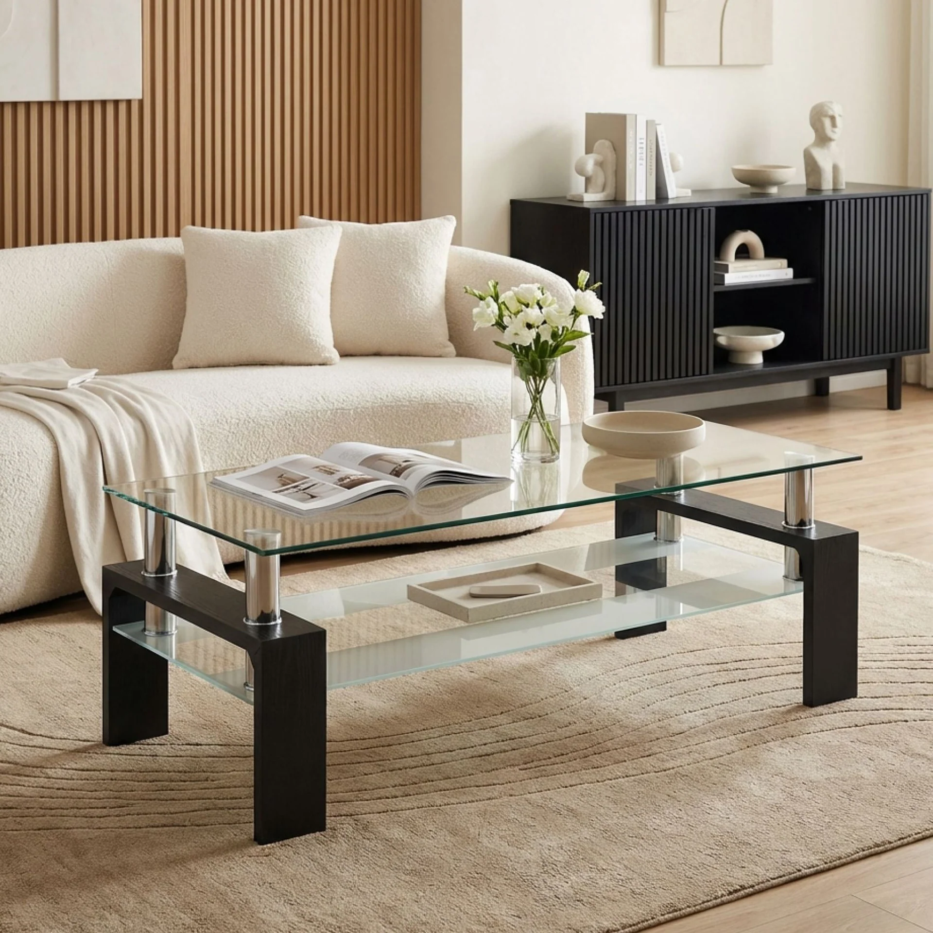 Ollie Tempered Glass Rectangle Coffee Table 110 x 60cm - Black - Image 4