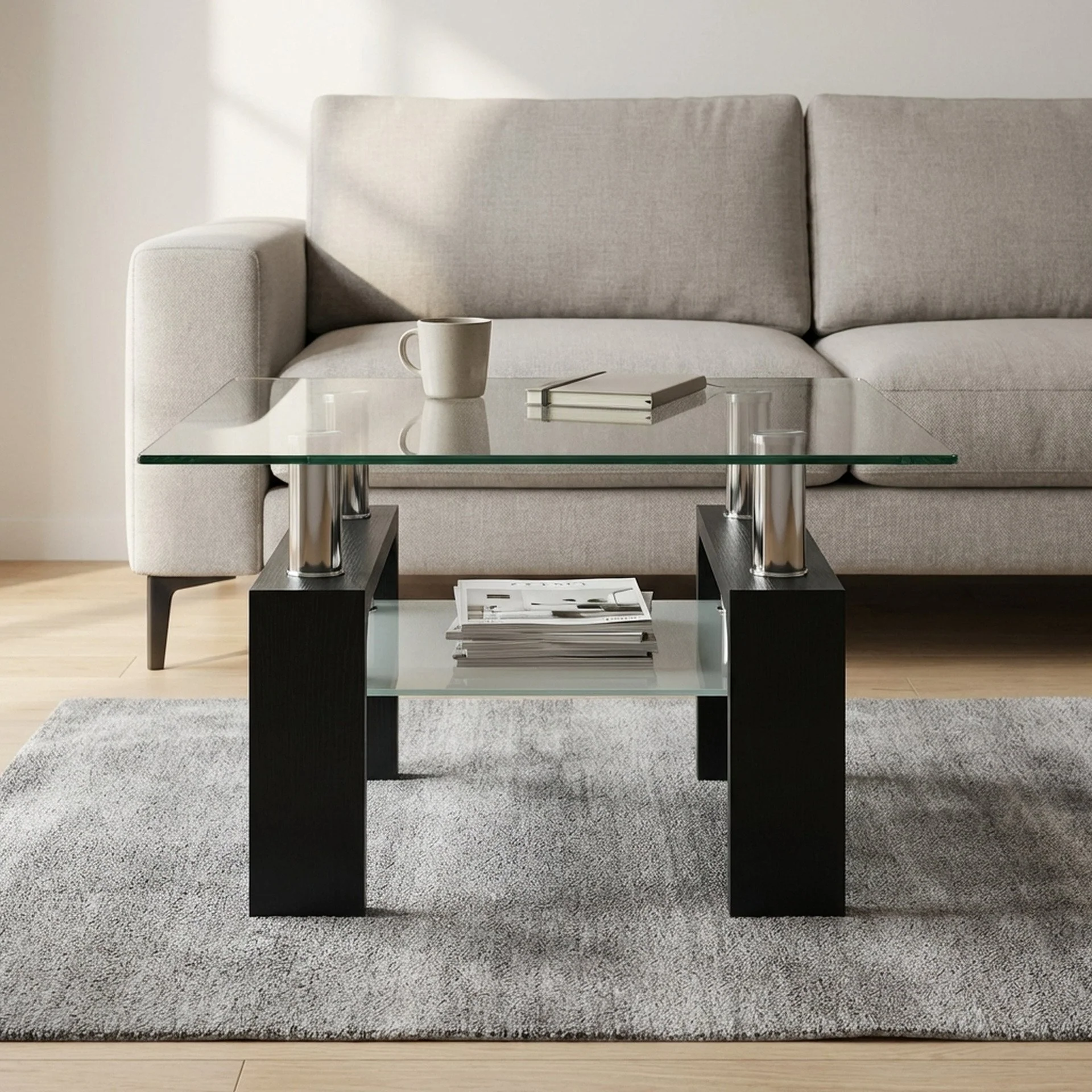 Ollie Tempered Glass Square Side Table 64 x 64cm - Black - Image 6