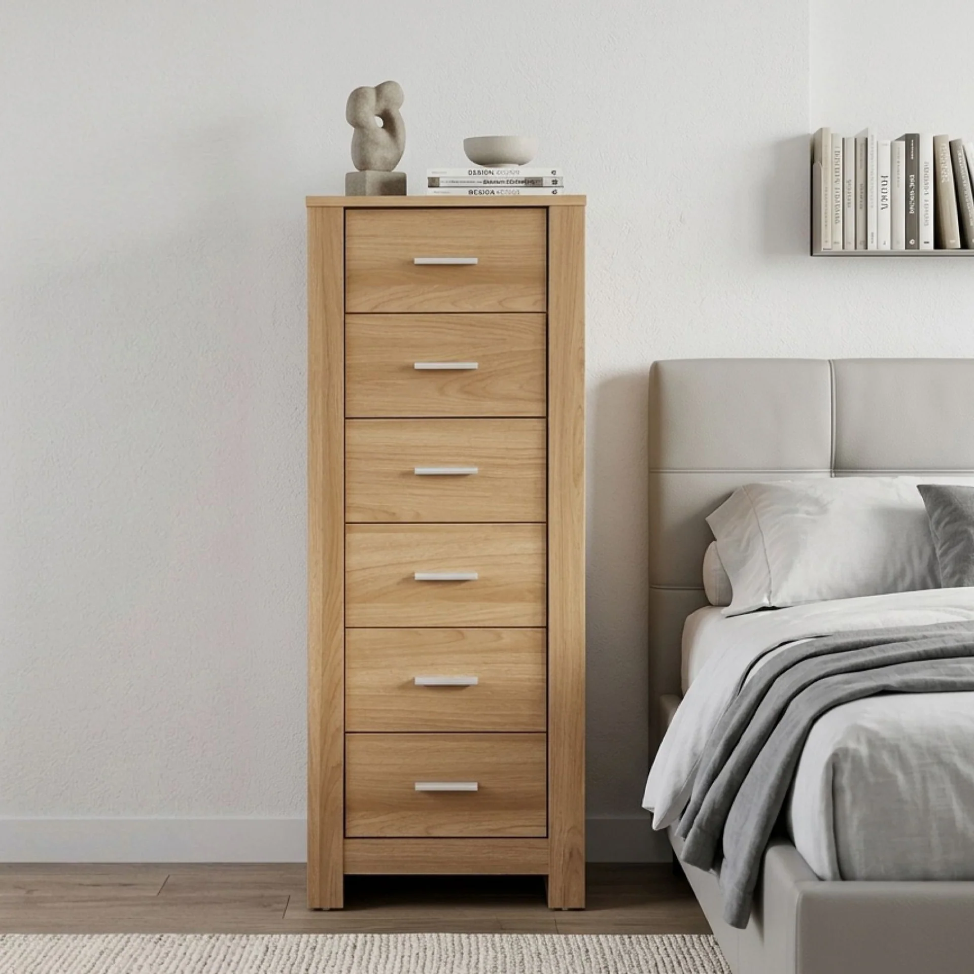 Olsen 6 Drawers Slim Tallboy - Oak - Image 5
