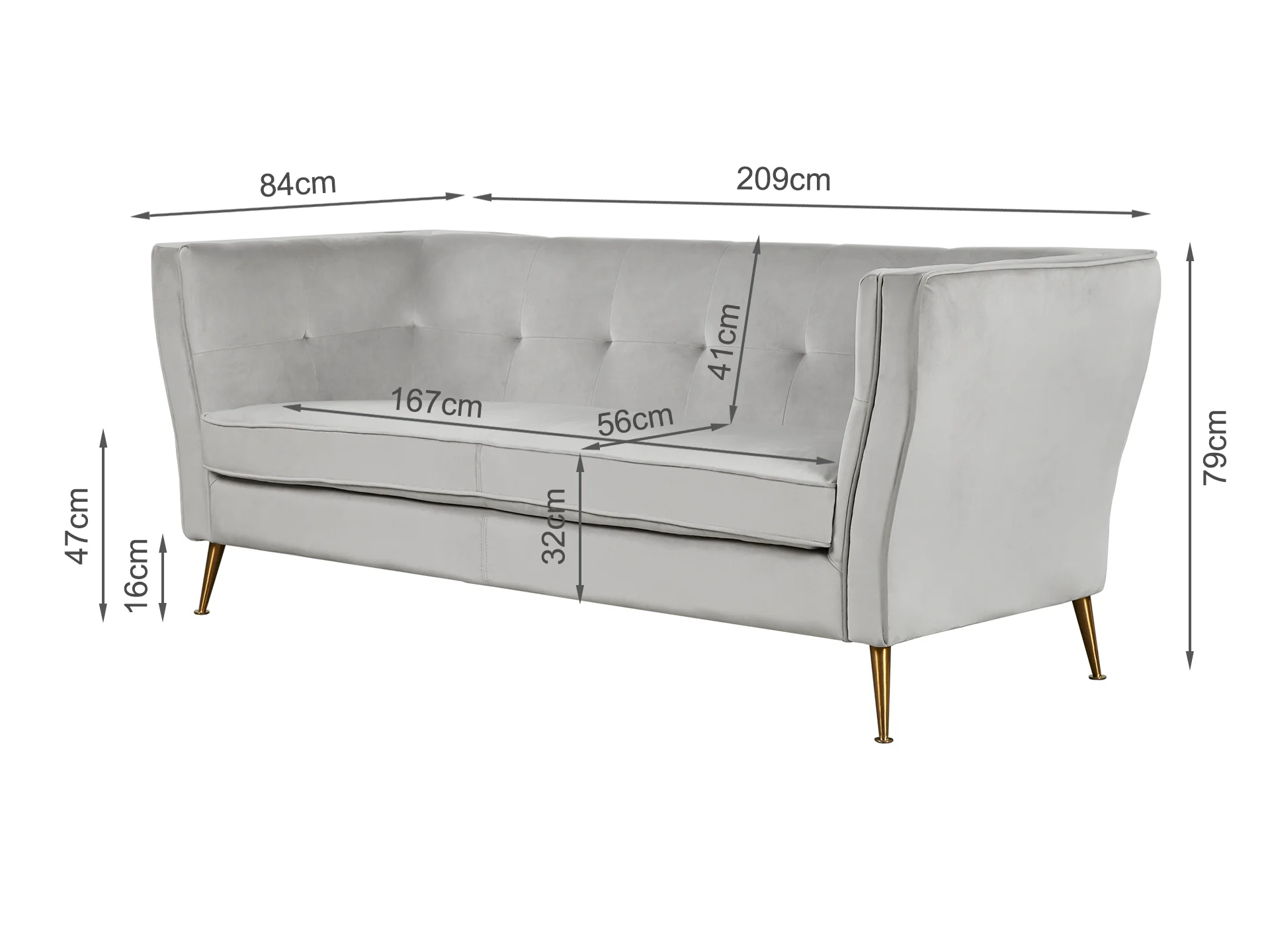 OSLO 3 Seater Velvet Sofa - LIGHT GREY - Image 9