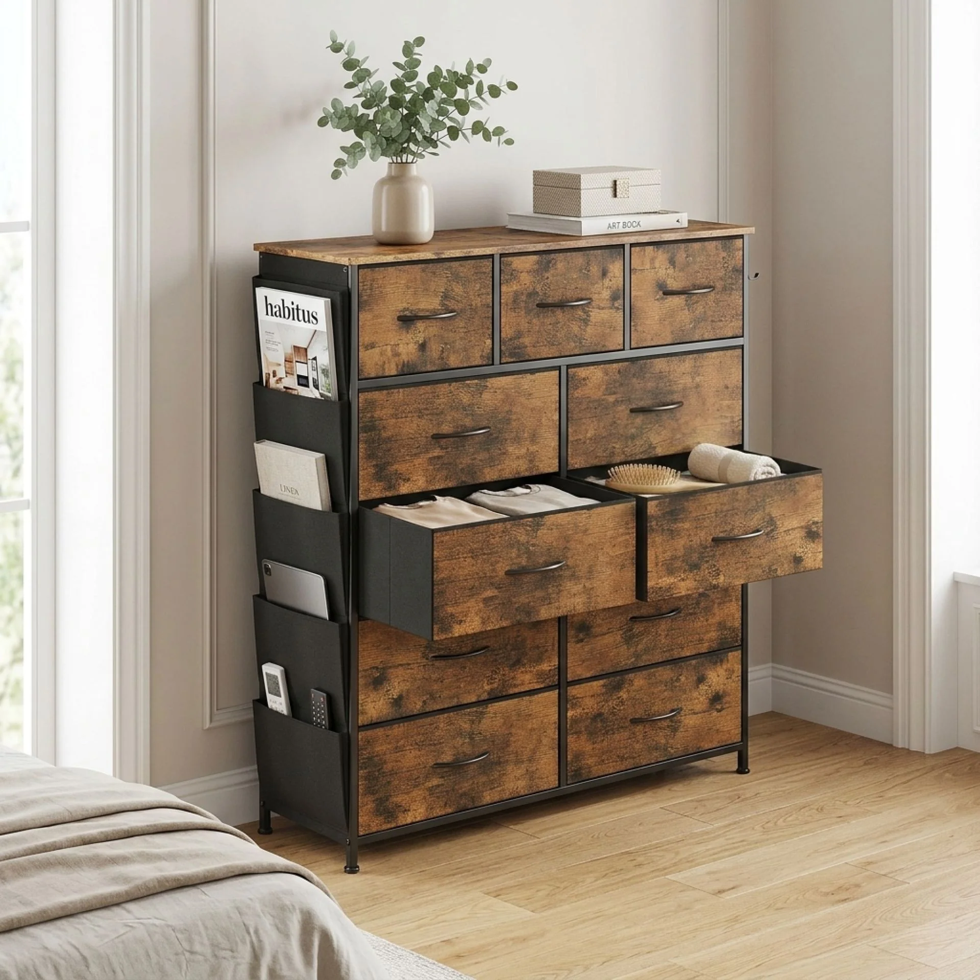 Paisley 11 Drawers Tallboy with Storage Bag - Rustic Brown - Image 2