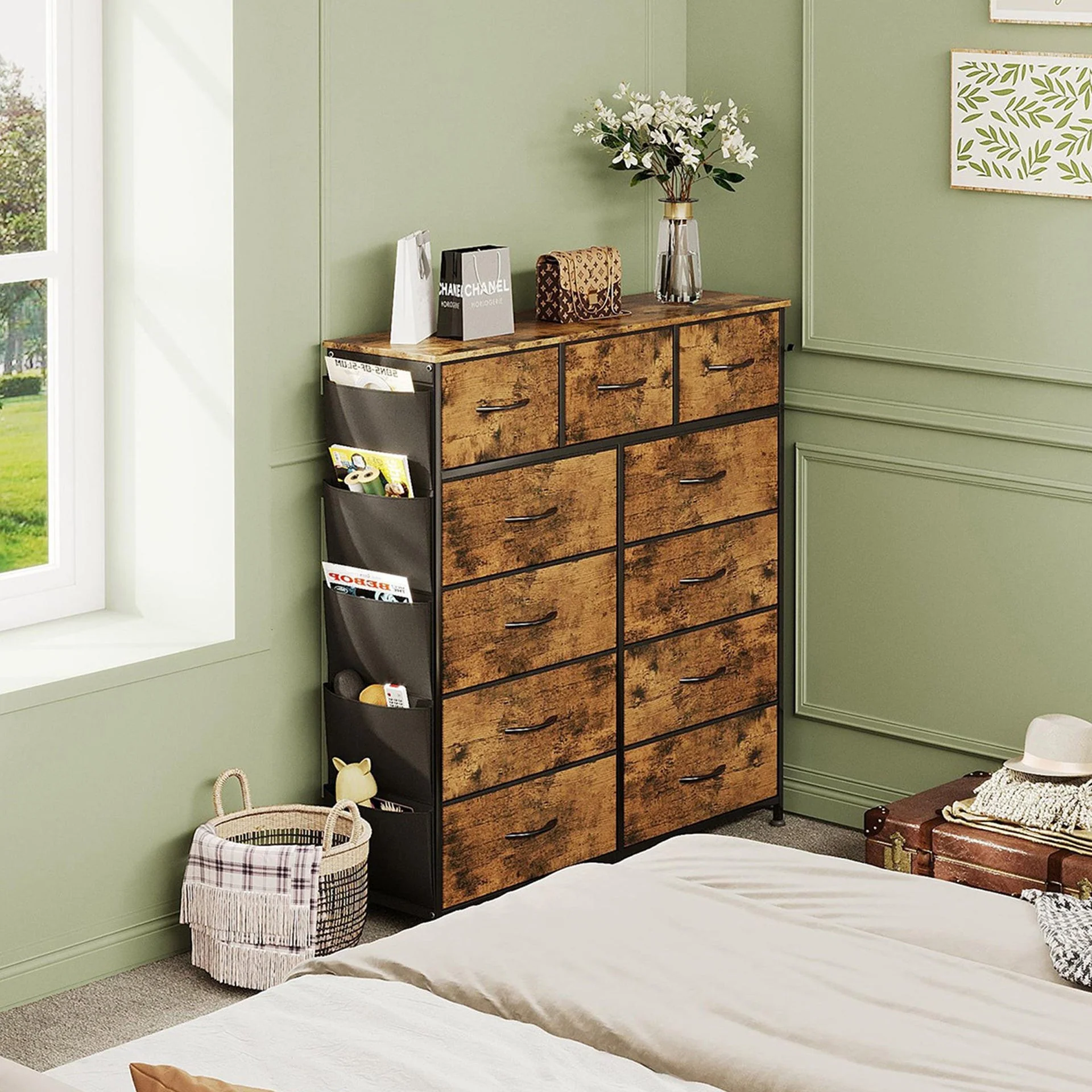Paisley 11 Drawers Tallboy with Storage Bag - Rustic Brown - Image 6