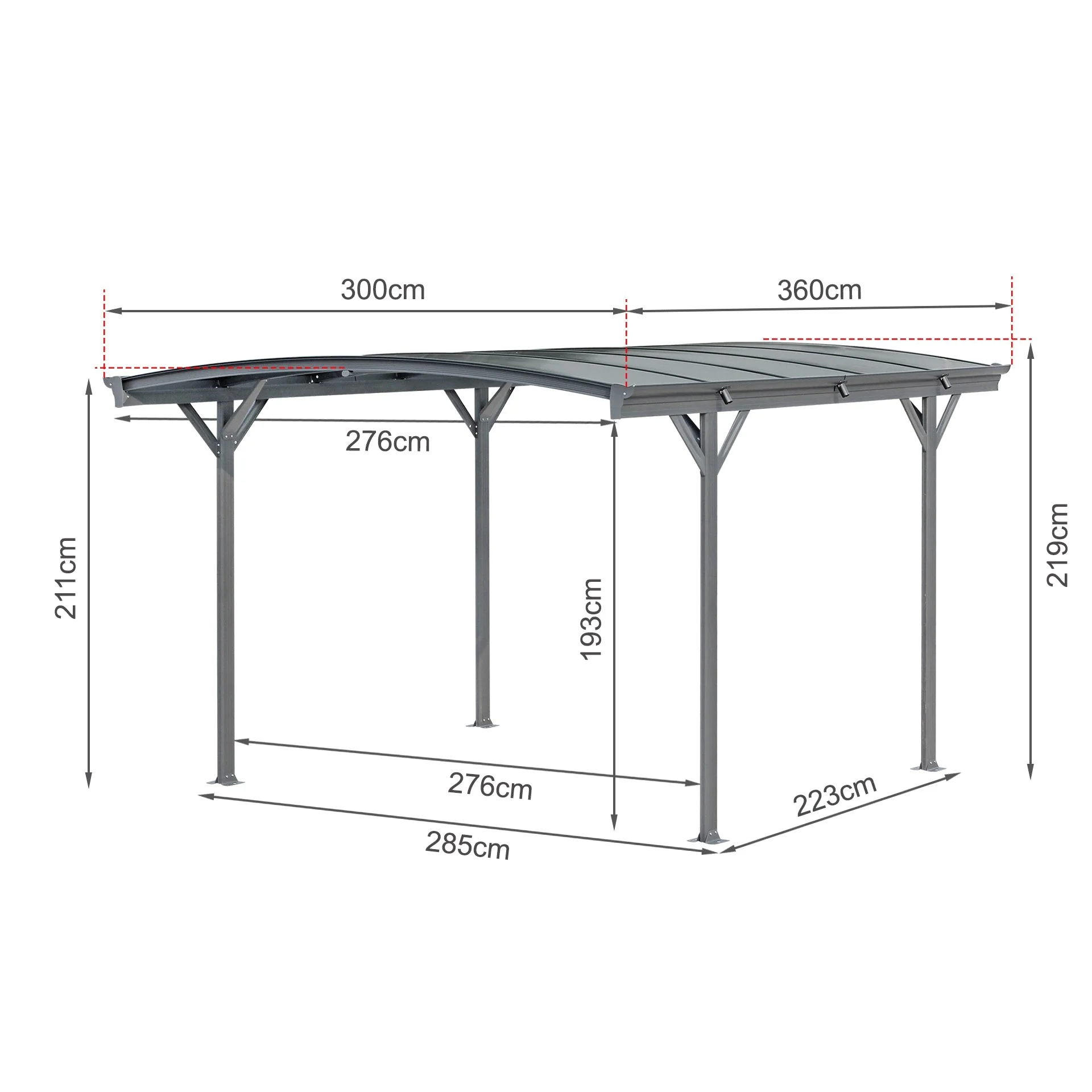Patio Carport Canopy 3.62 x 3 x 2.2M - Image 16