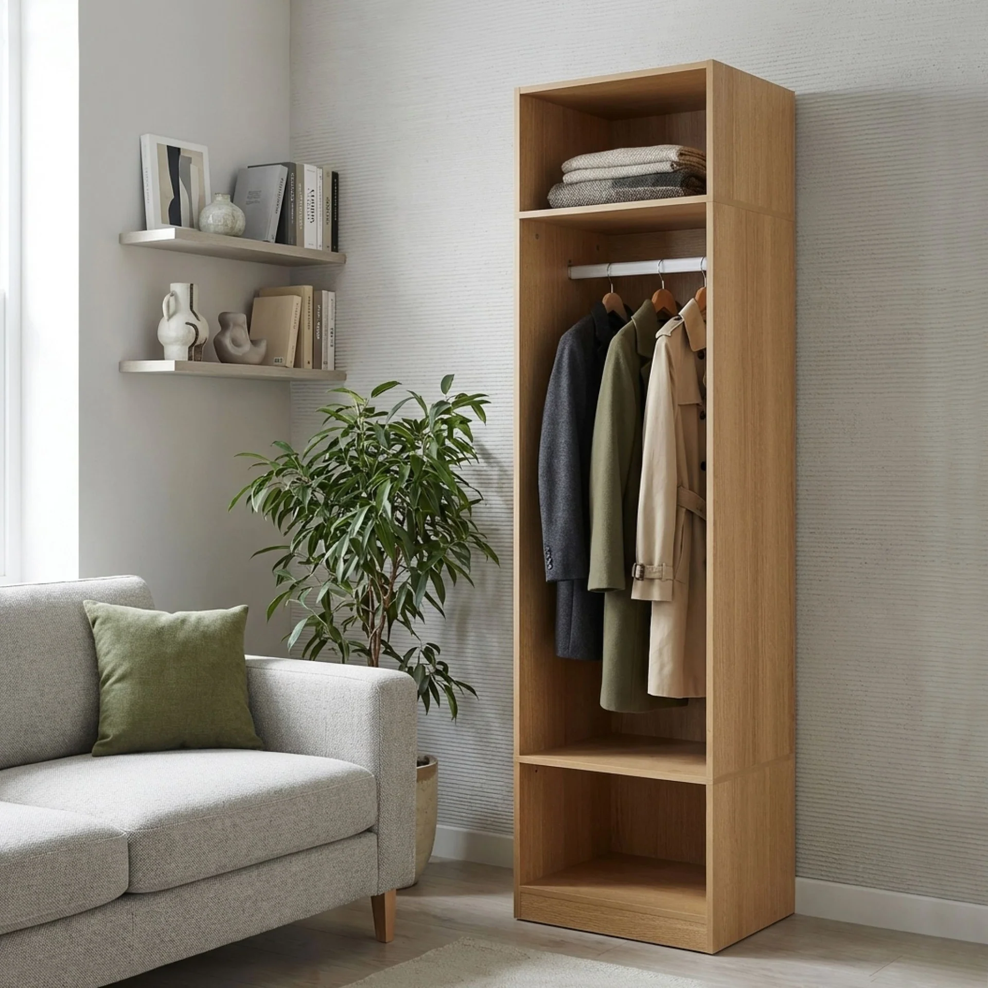Payette 3 Shelf & Hanging Wardrobe - Oak - Image 5