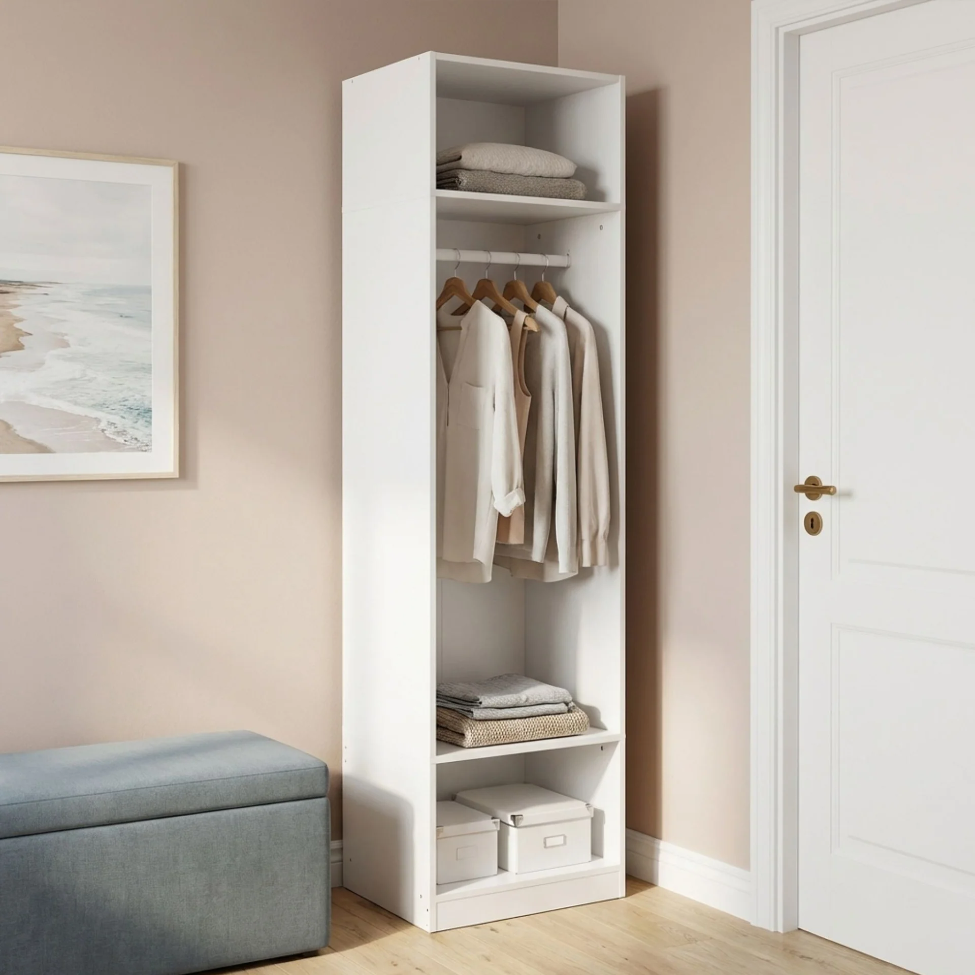 Payette 3 Shelf & Hanging Wardrobe - White - Image 3