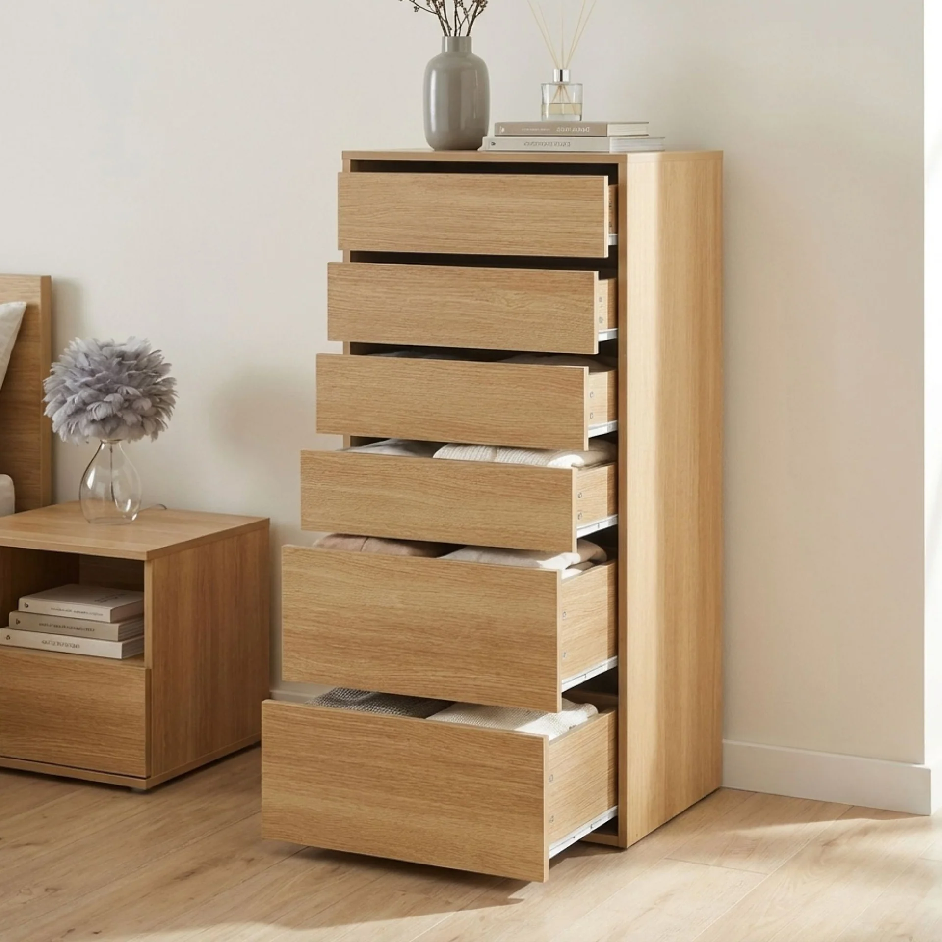 Payette 6 Drawer Wardrobe - Oak - Image 2