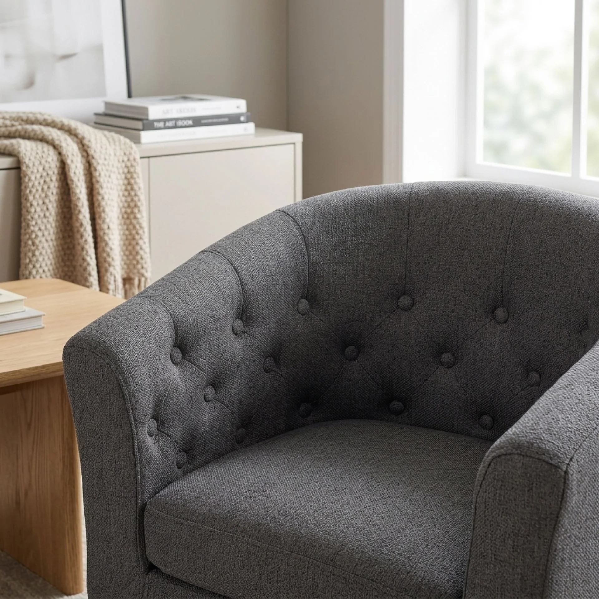 Pebble Wraparound Linen Armchair - Dark Grey - Image 8