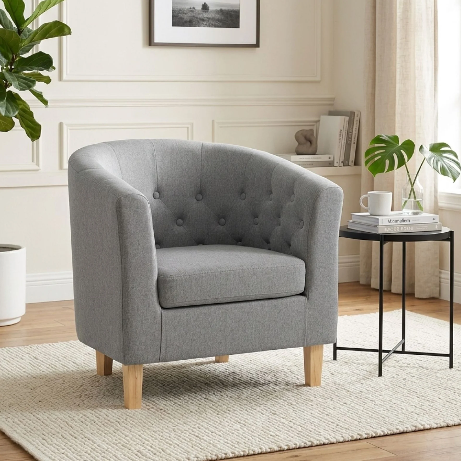 Pebble Wraparound Linen Armchair - Light Grey - Image 4