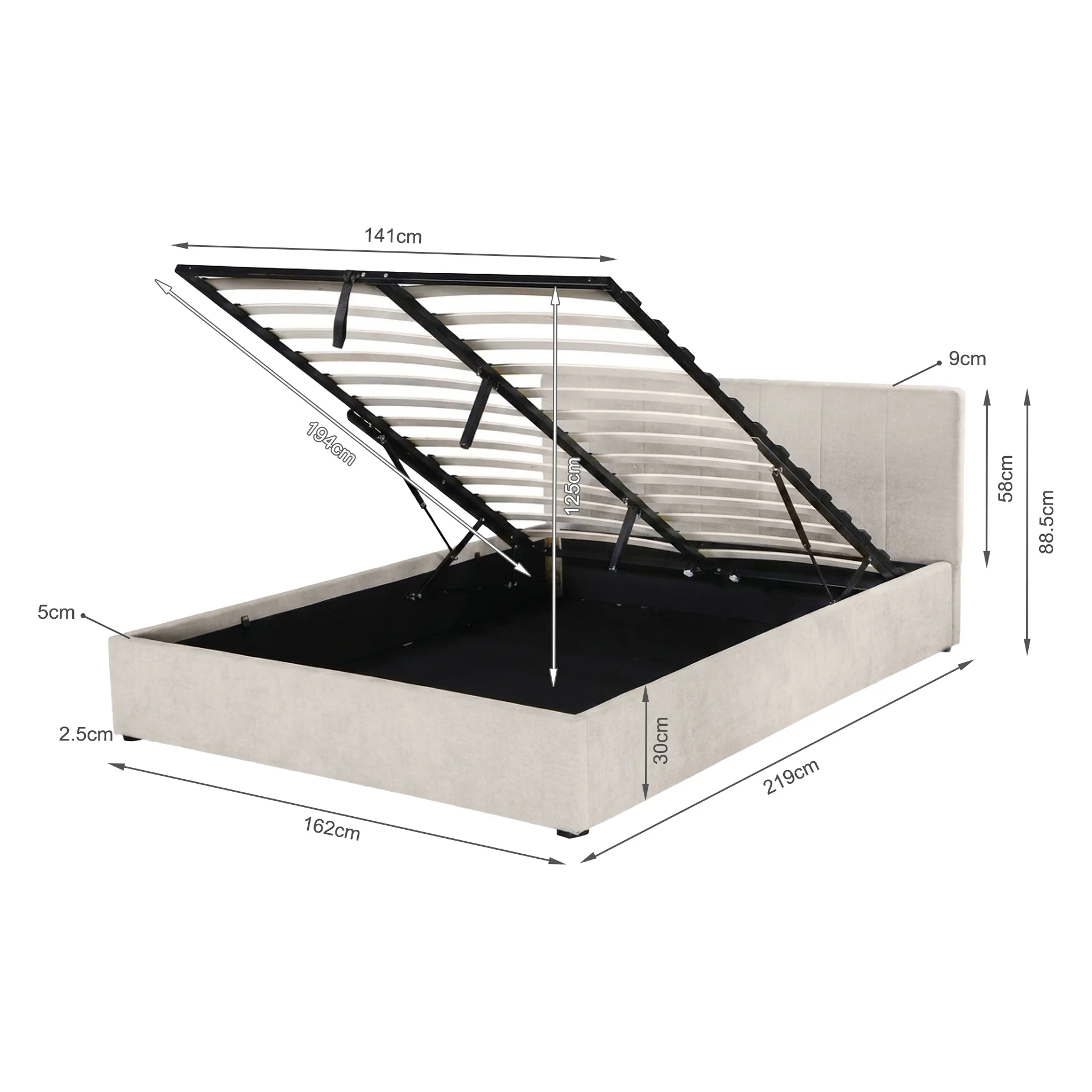 Penelope Queen Gas Lift Bed Frame - Linen Beige - Image 15