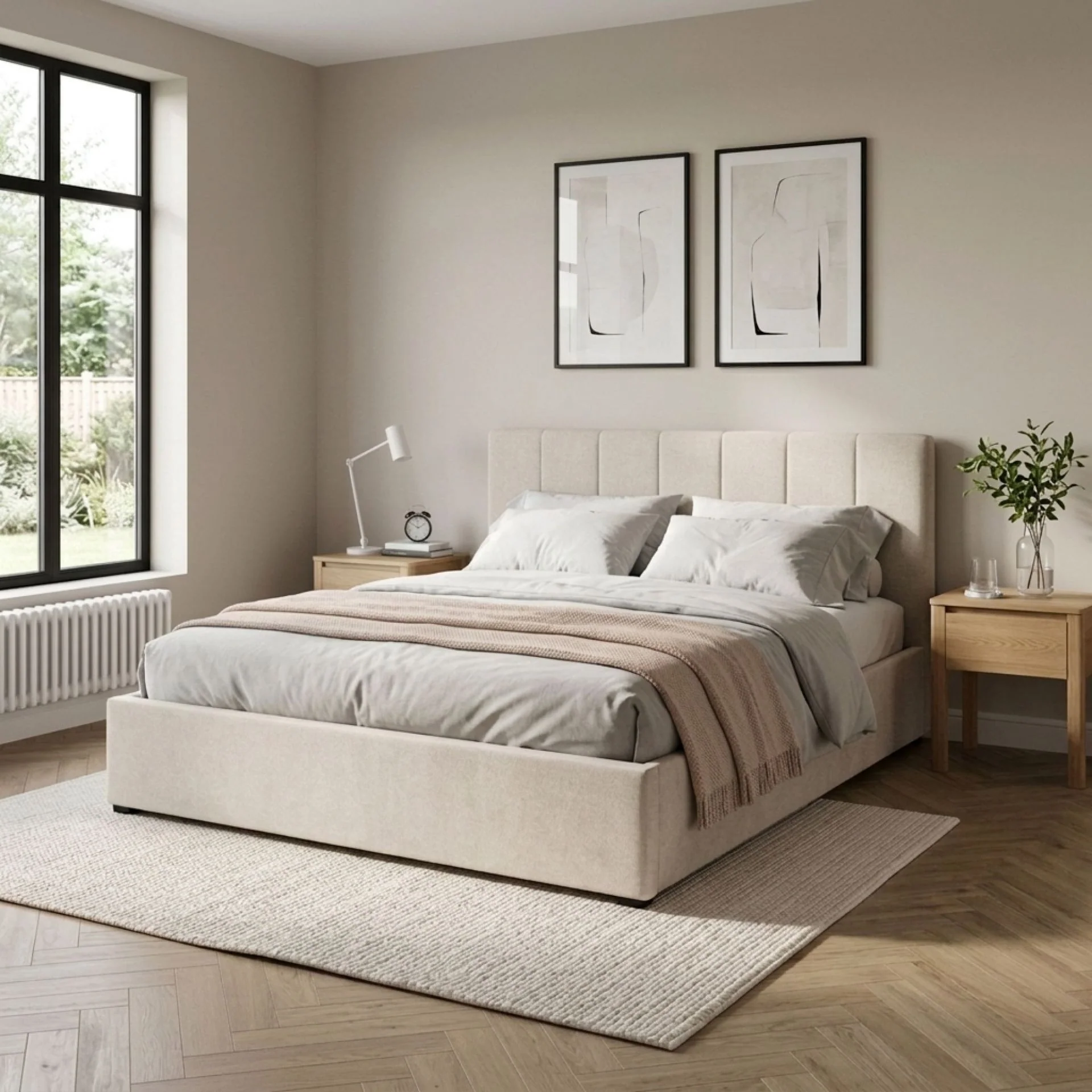 Penelope Queen Gas Lift Bed Frame - Linen Beige - Image 3