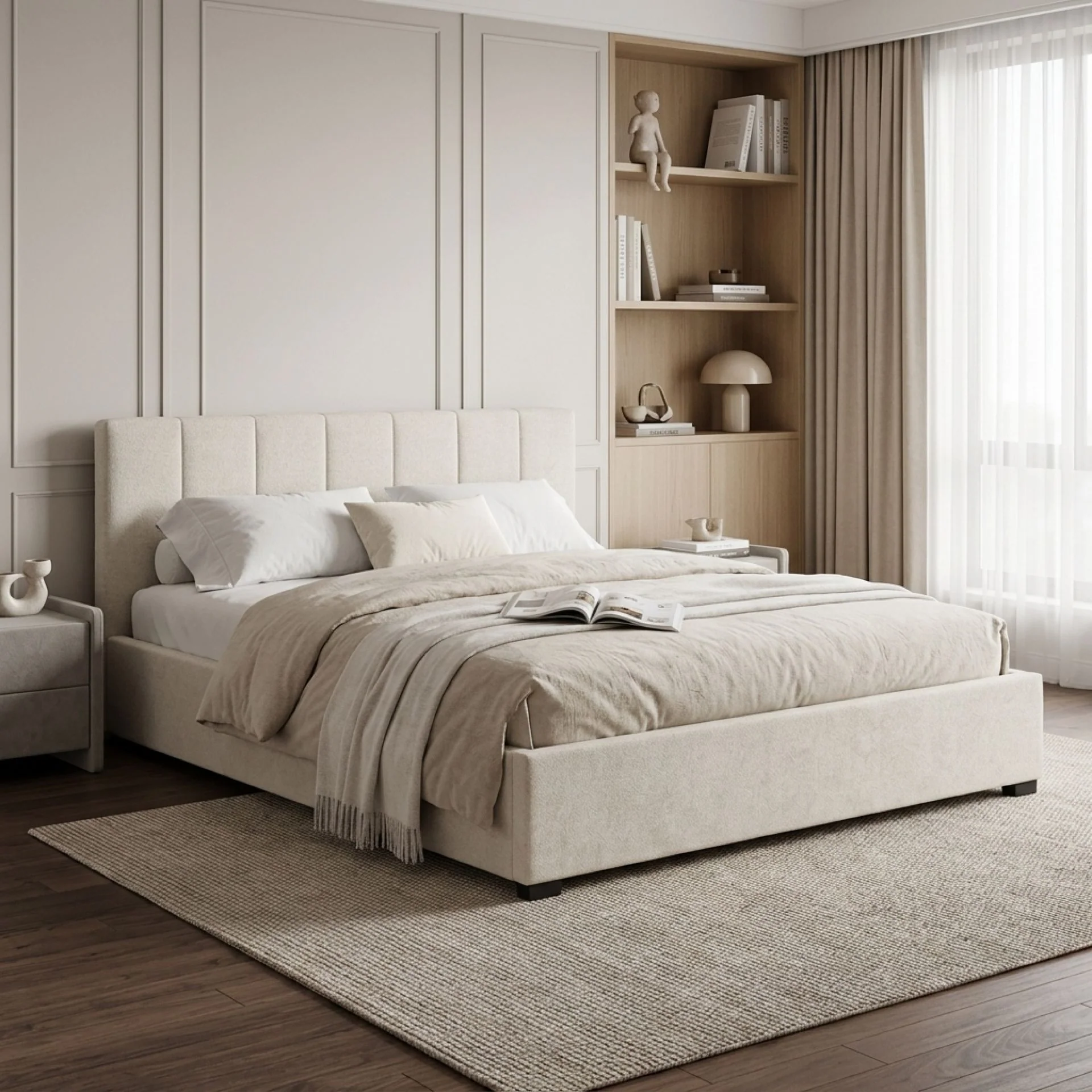 Penelope Queen Gas Lift Bed Frame - Linen Beige - Image 5