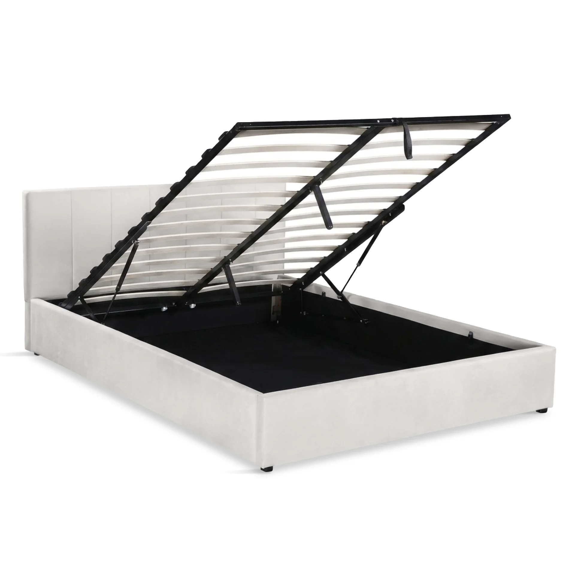 Penelope Queen Gas Lift Velvet Bed Frame - Beige - Image 11