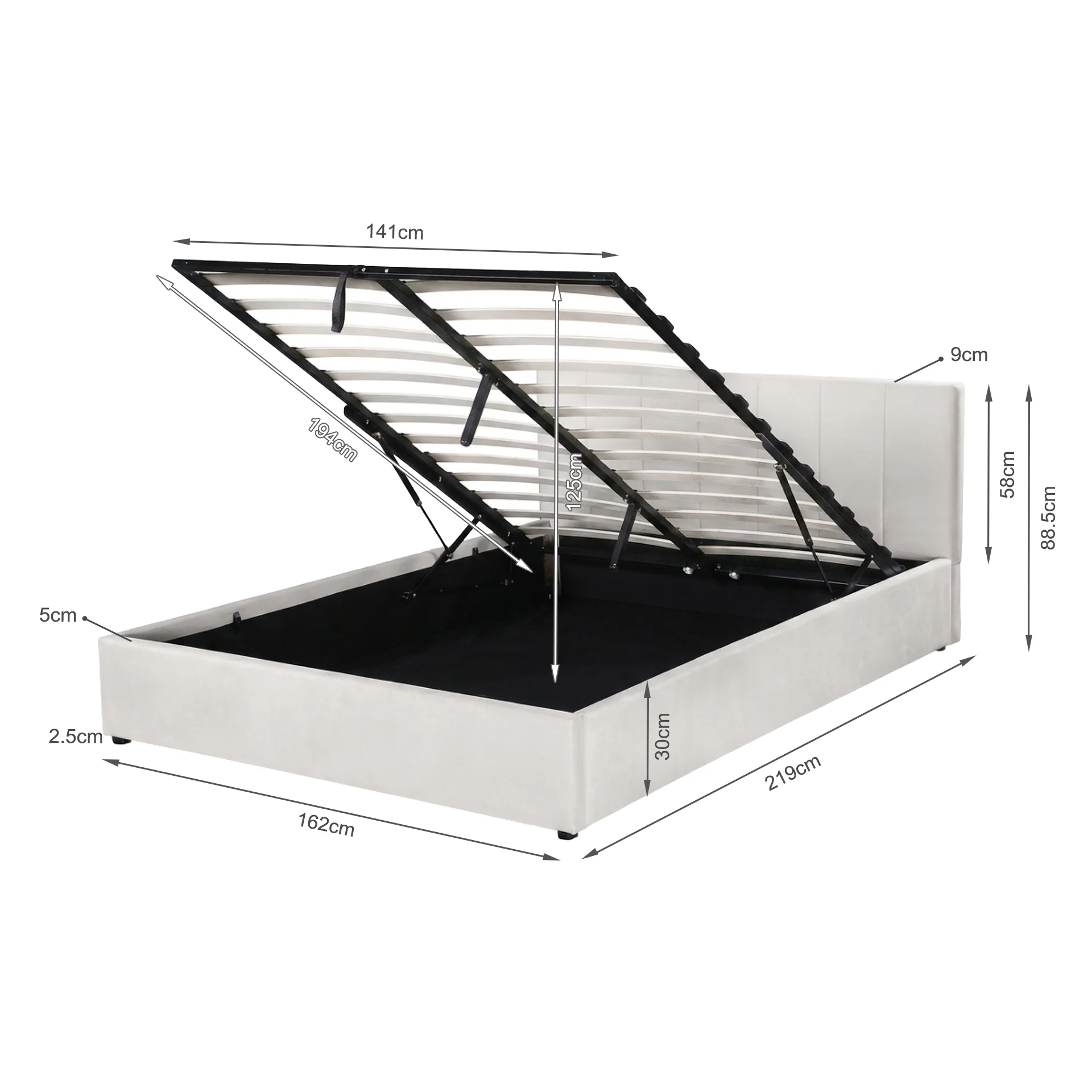 Penelope Queen Gas Lift Velvet Bed Frame - Beige - Image 15
