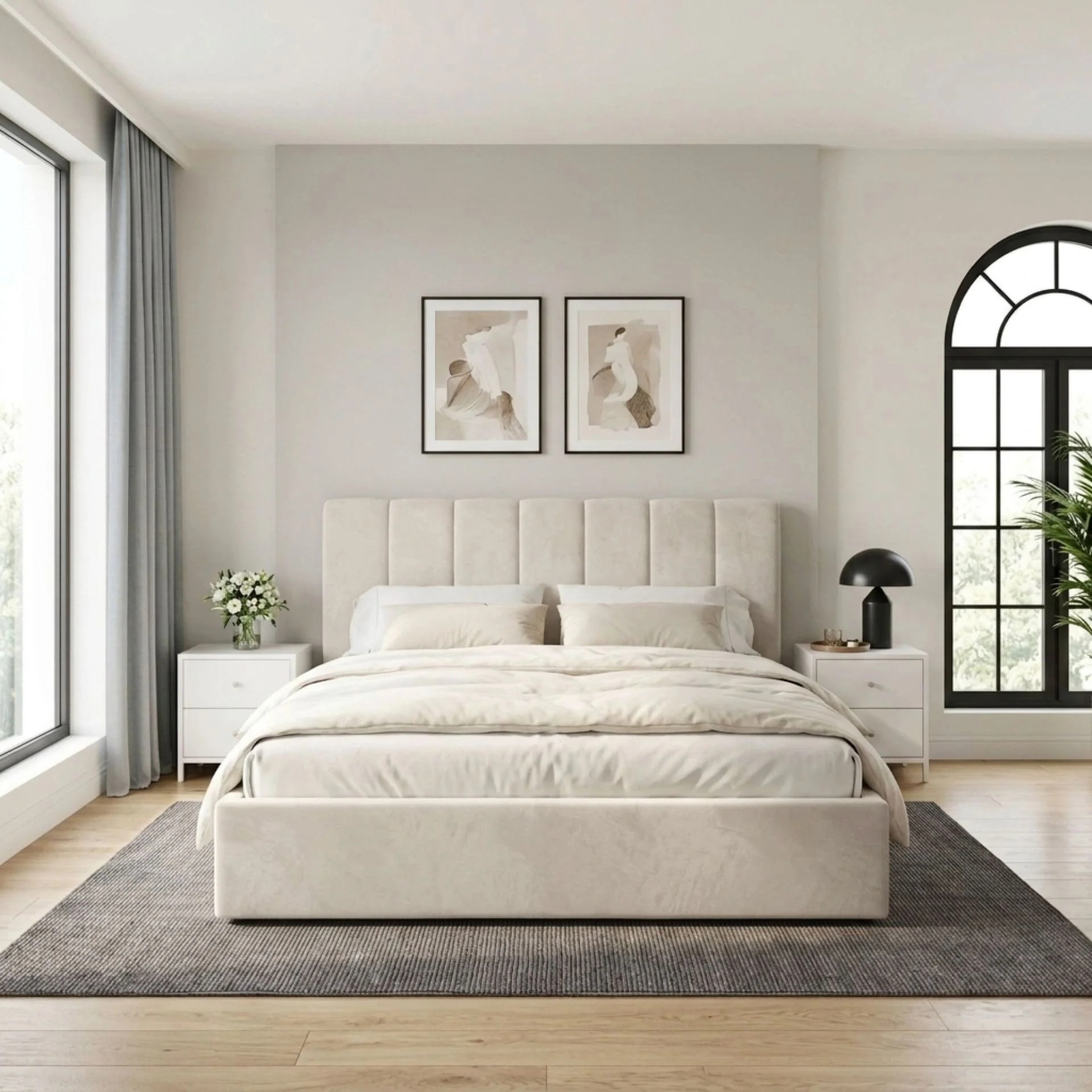 Penelope Queen Gas Lift Velvet Bed Frame - Beige - Image 6
