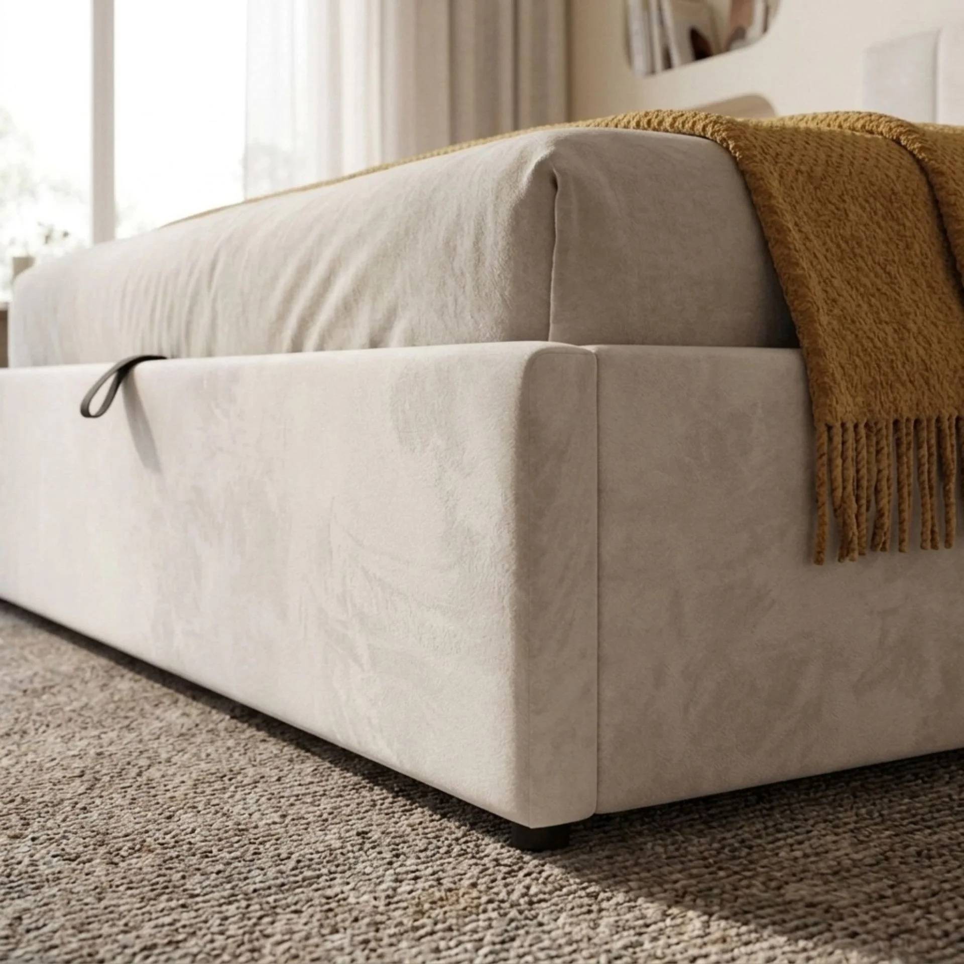 Penelope Queen Gas Lift Velvet Bed Frame - Beige - Image 8