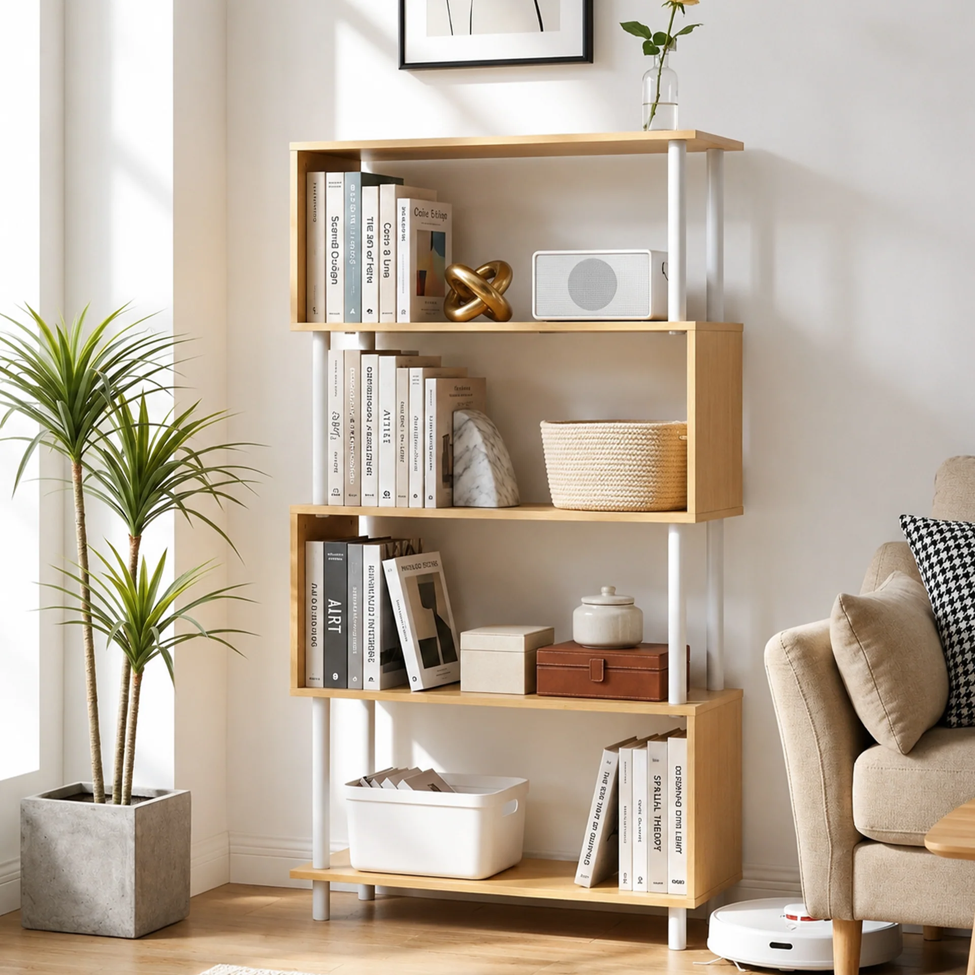 Petone 5 Tier Flexi Storage Rack - Maple + White - Image 2
