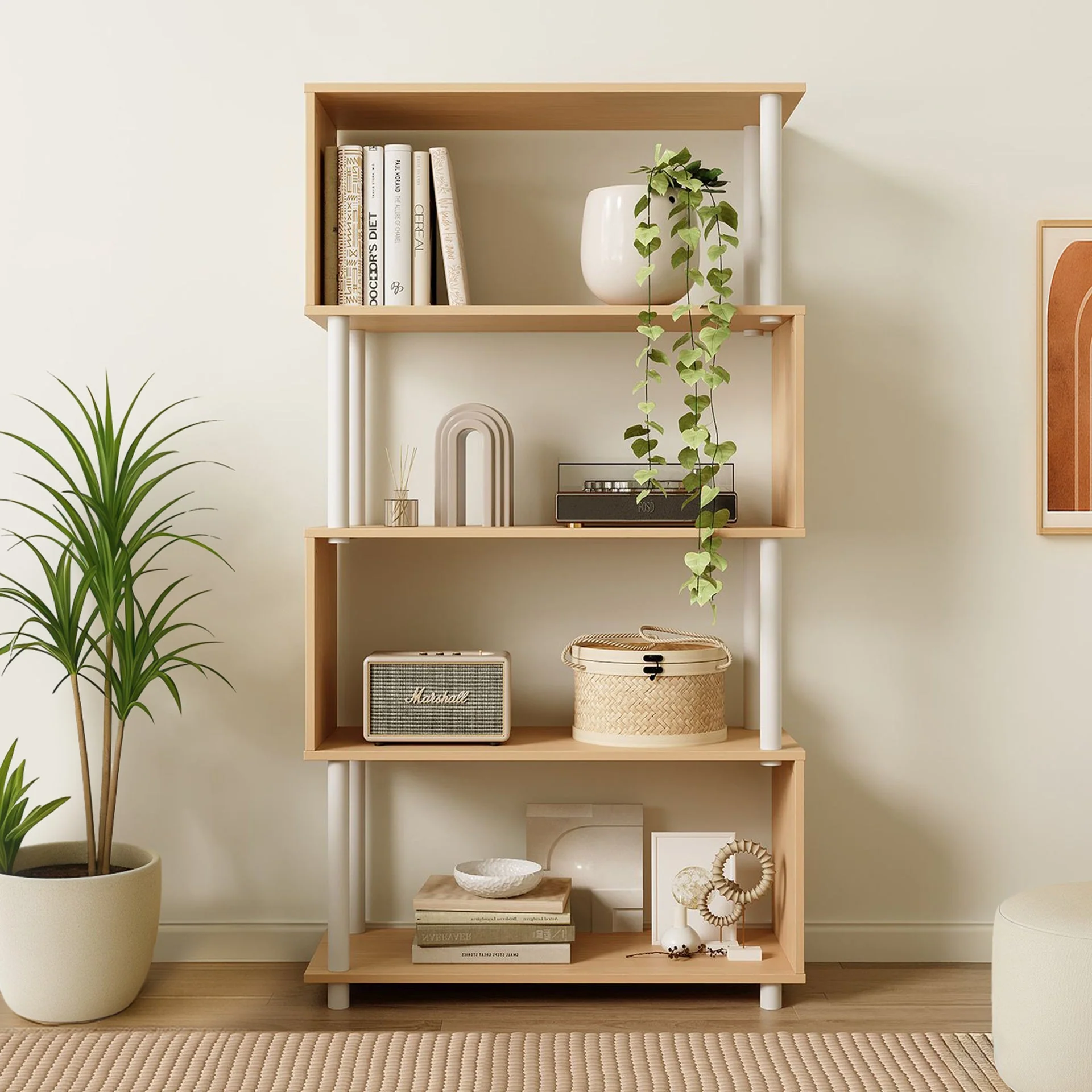 Petone 5 Tier Flexi Storage Rack - Maple + White - Image 3