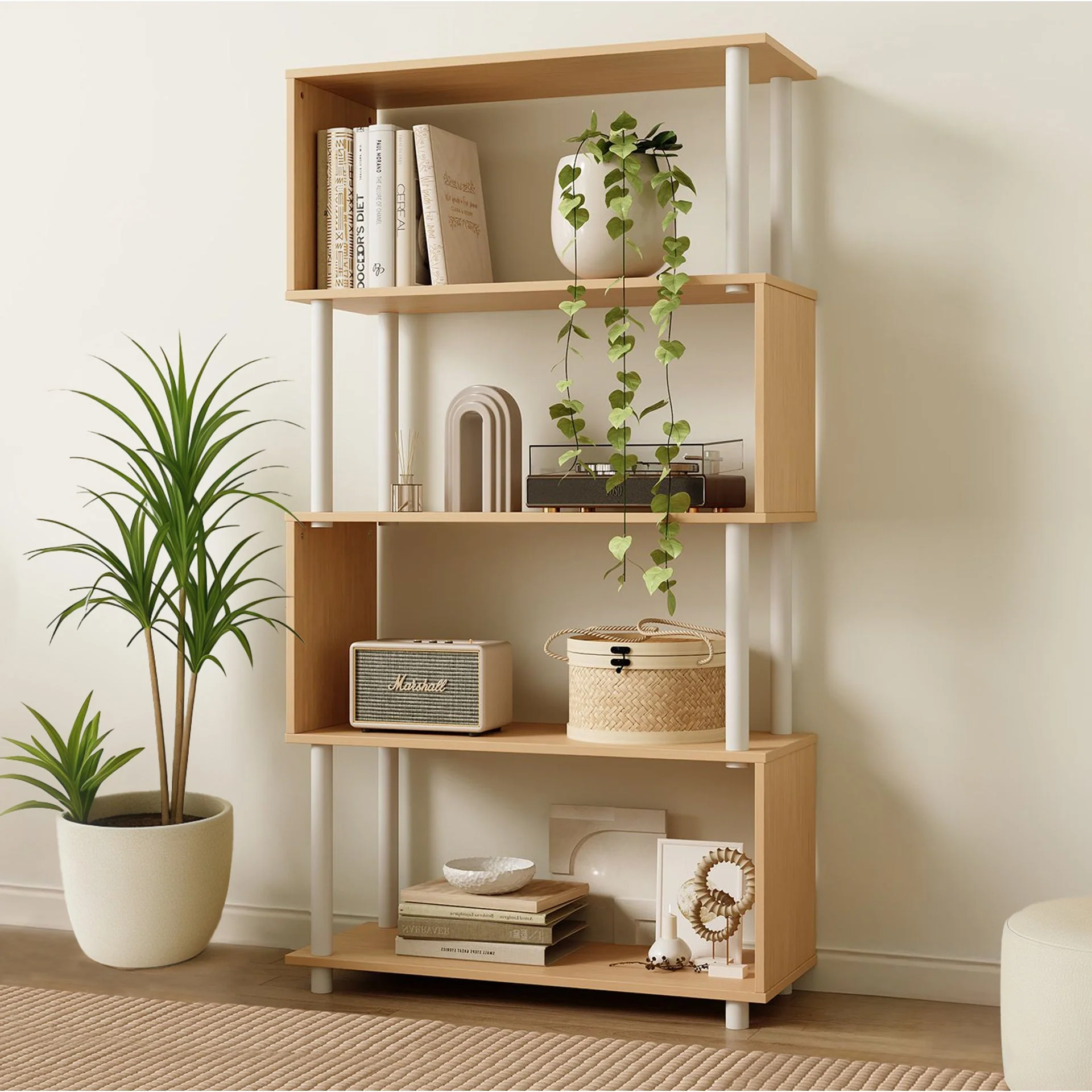 Petone 5 Tier Flexi Storage Rack - Maple + White - Image 4