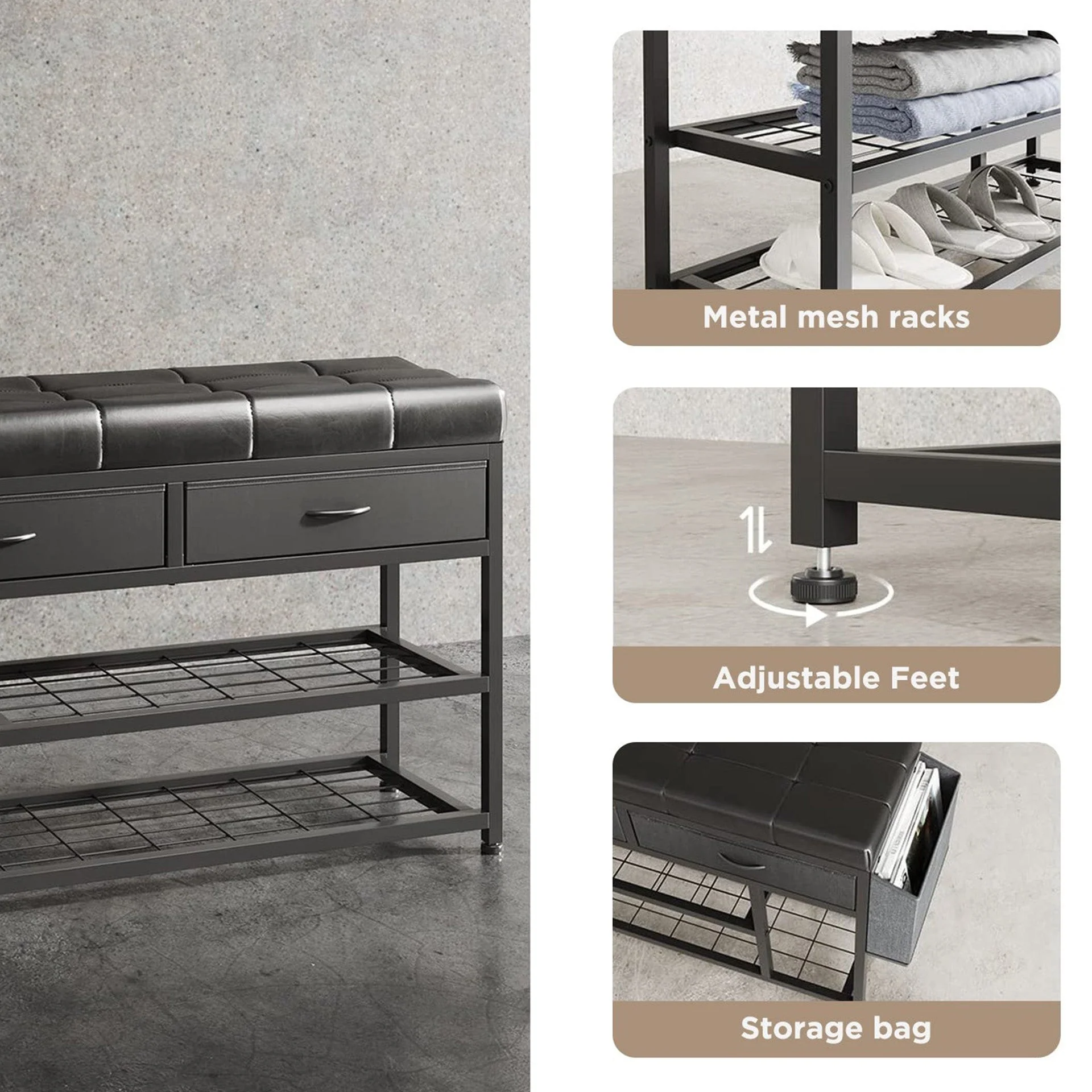 Plover Shoe Rack with Storage Bag - Black - Image 11