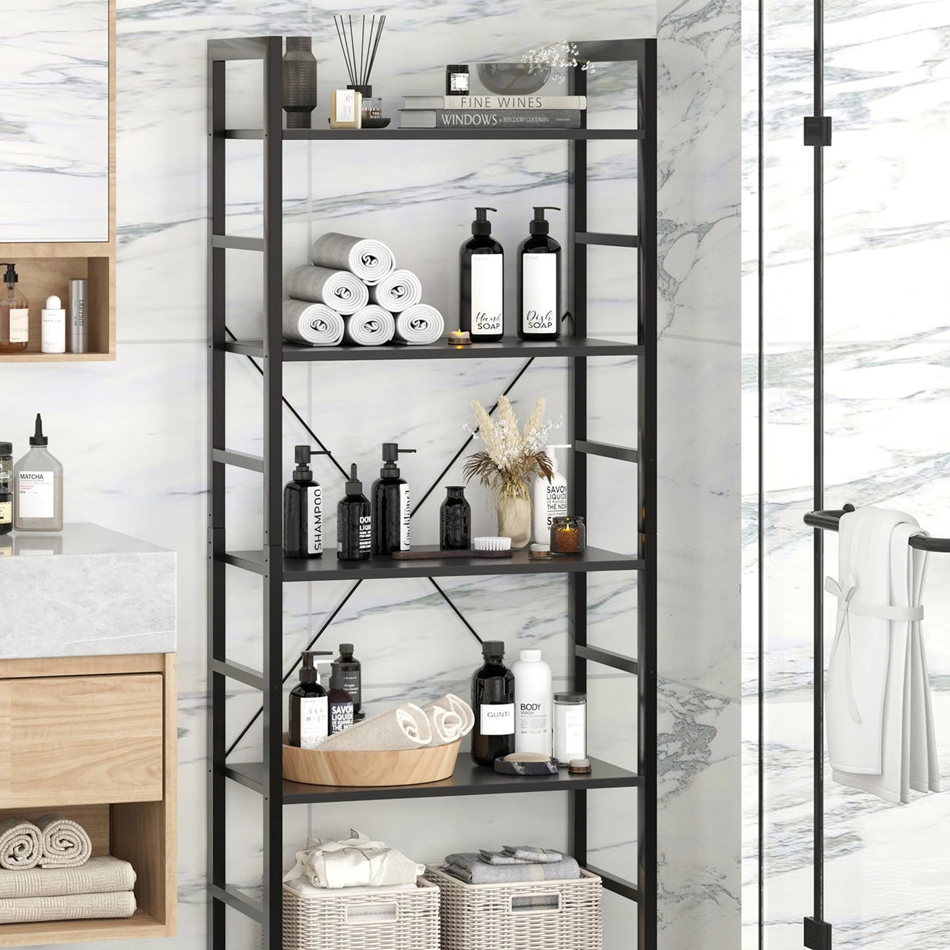 Poroti 5 Tier Bookshelf Storage Shelf - Black - Image 5